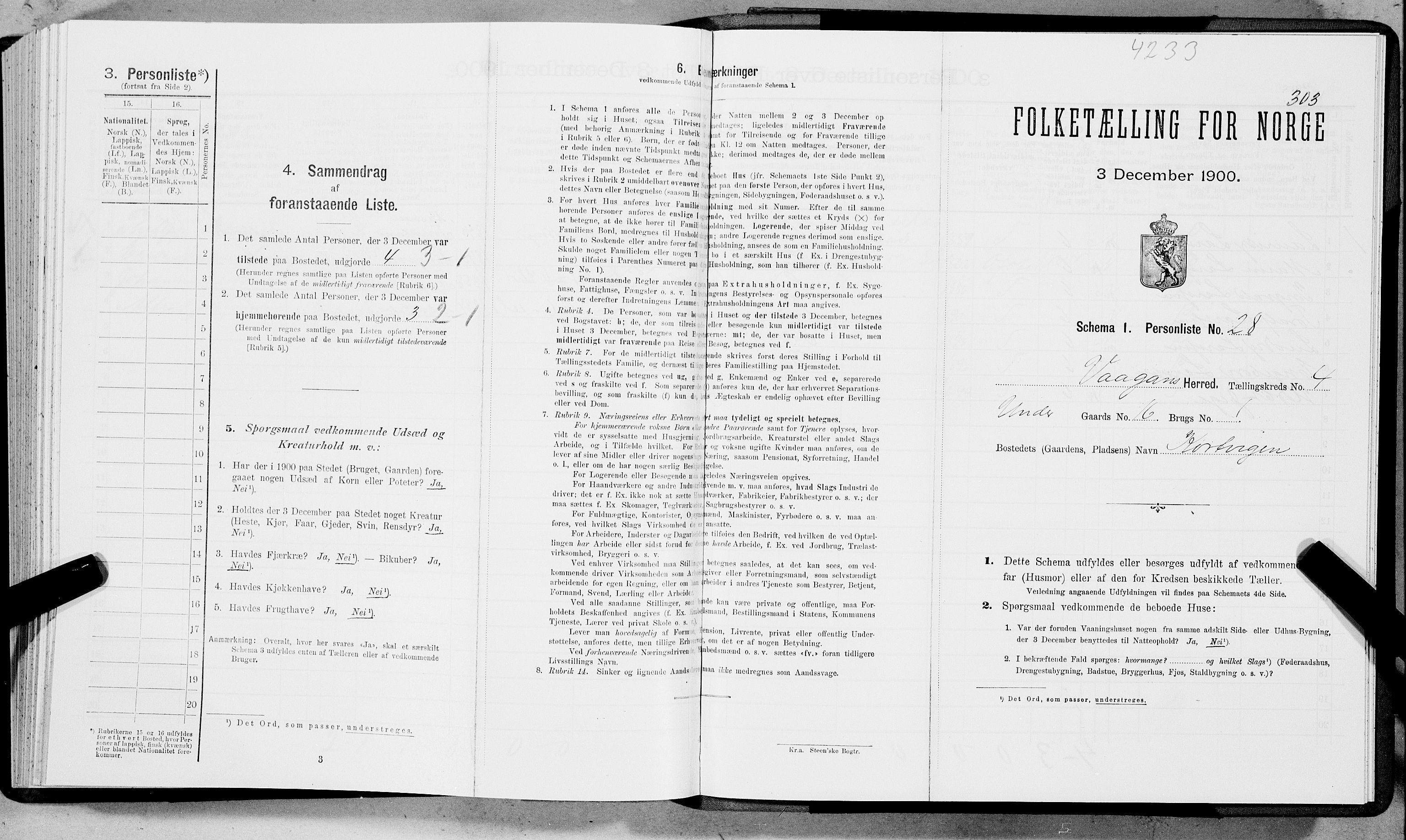 SAT, Folketelling 1900 for 1865 Vågan herred, 1900, s. 304