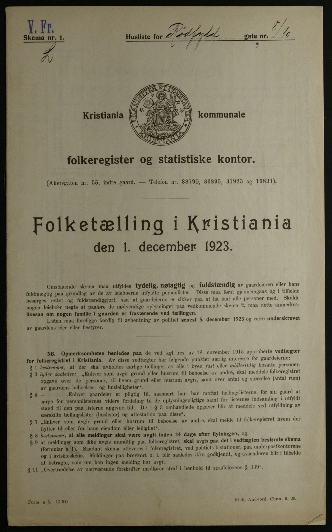 OBA, Kommunal folketelling 1.12.1923 for Kristiania, 1923, s. 95082