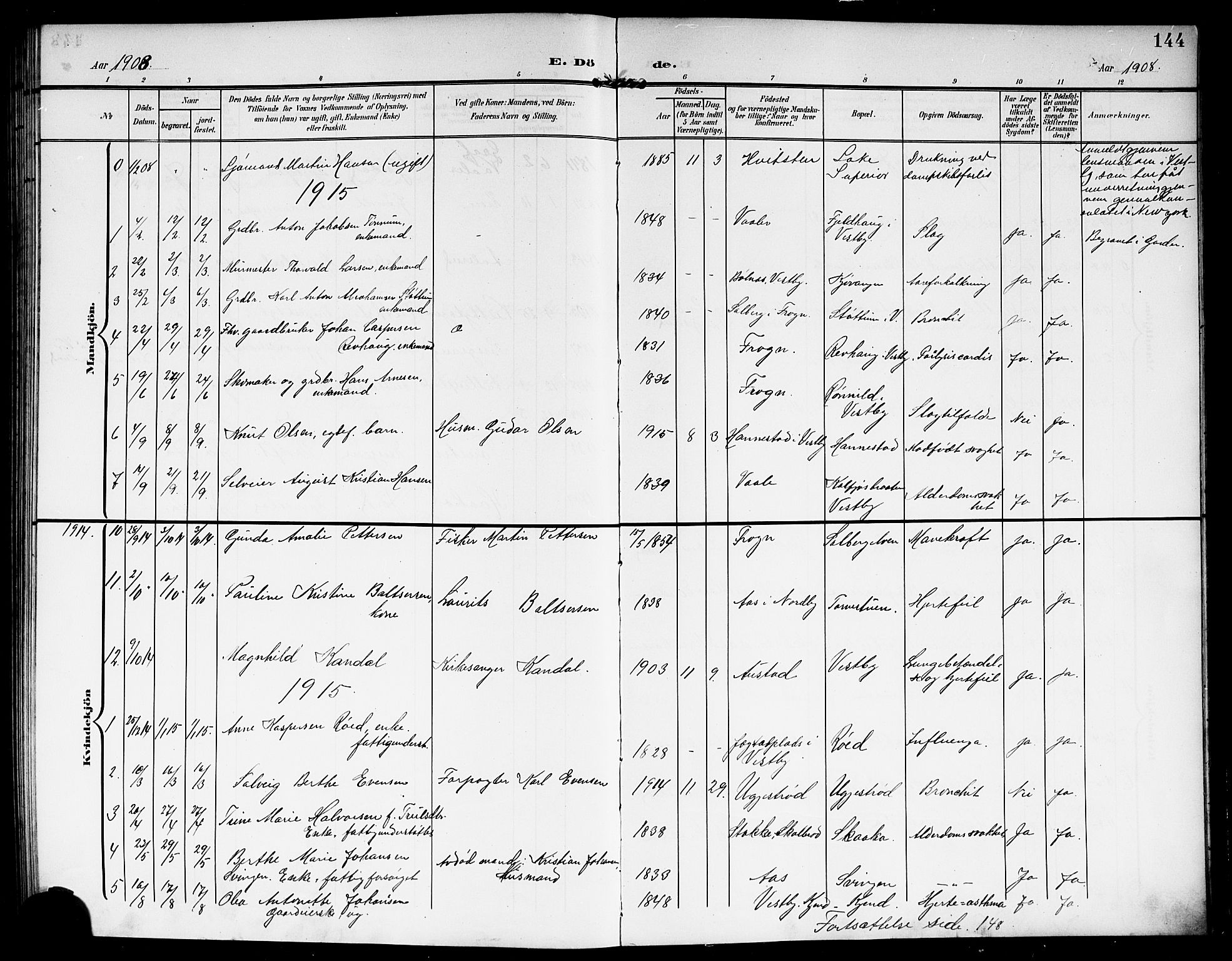 Vestby prestekontor Kirkebøker, AV/SAO-A-10893/G/Ga/L0002: Klokkerbok nr. I 2, 1903-1916, s. 144