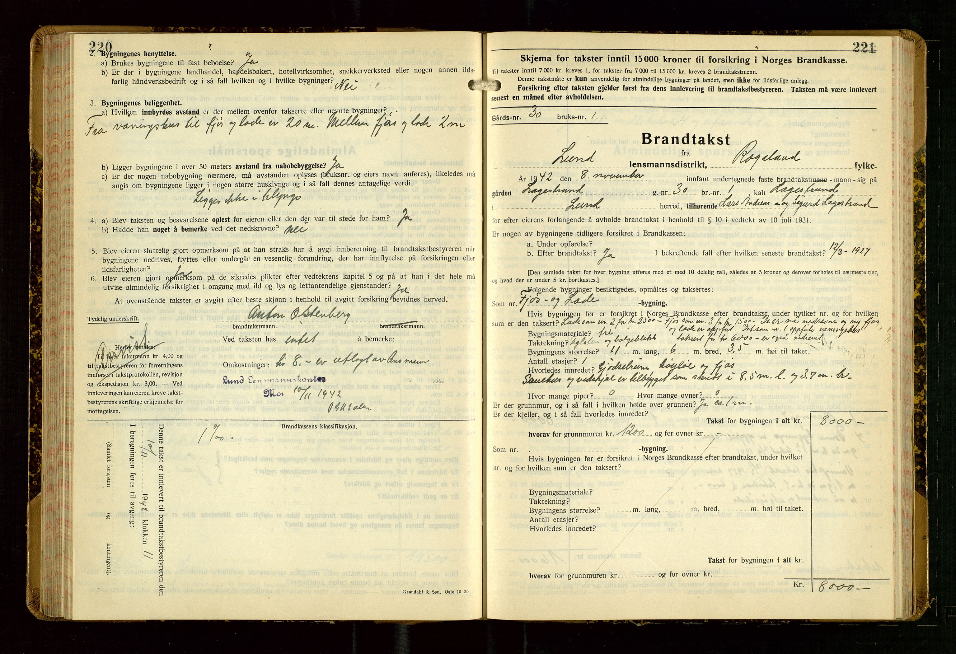 Lund lensmannskontor, AV/SAST-A-100303/Gob/L0006: "Brandtakstprotokoll", 1938-1951, s. 220-221