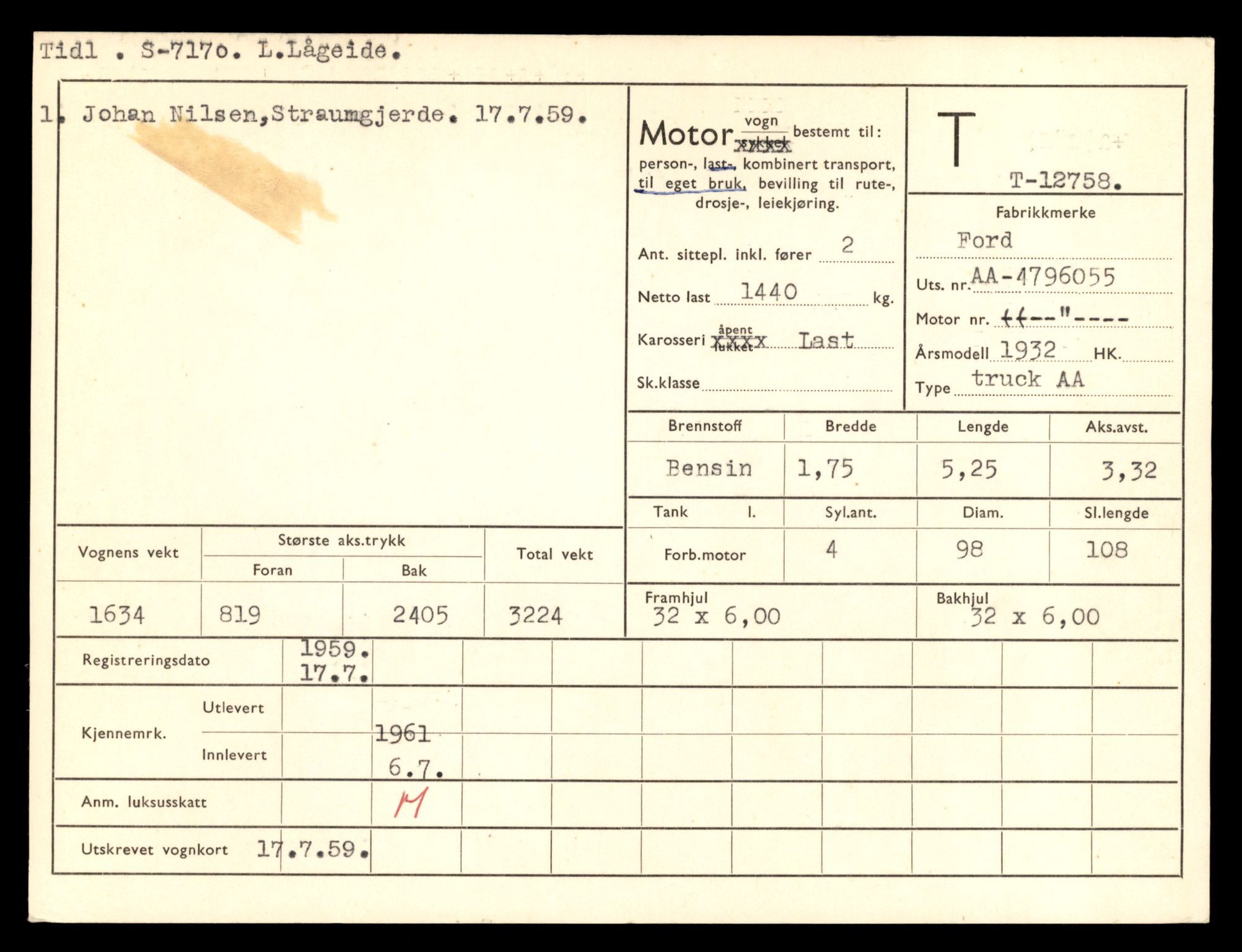 Møre og Romsdal vegkontor - Ålesund trafikkstasjon, AV/SAT-A-4099/F/Fe/L0035: Registreringskort for kjøretøy T 12653 - T 12829, 1927-1998, s. 2474