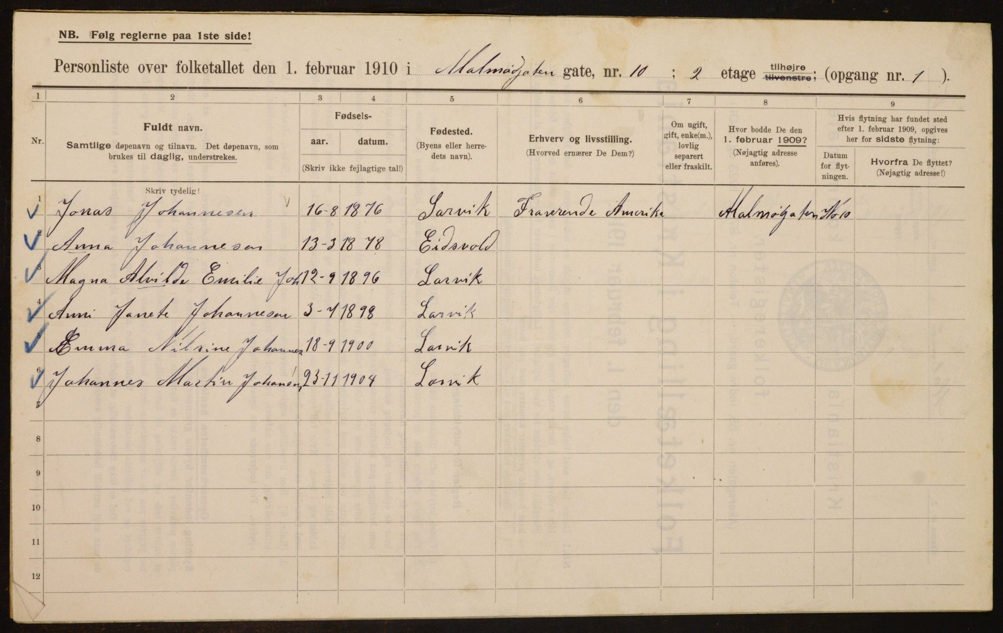 OBA, Kommunal folketelling 1.2.1910 for Kristiania, 1910, s. 58062