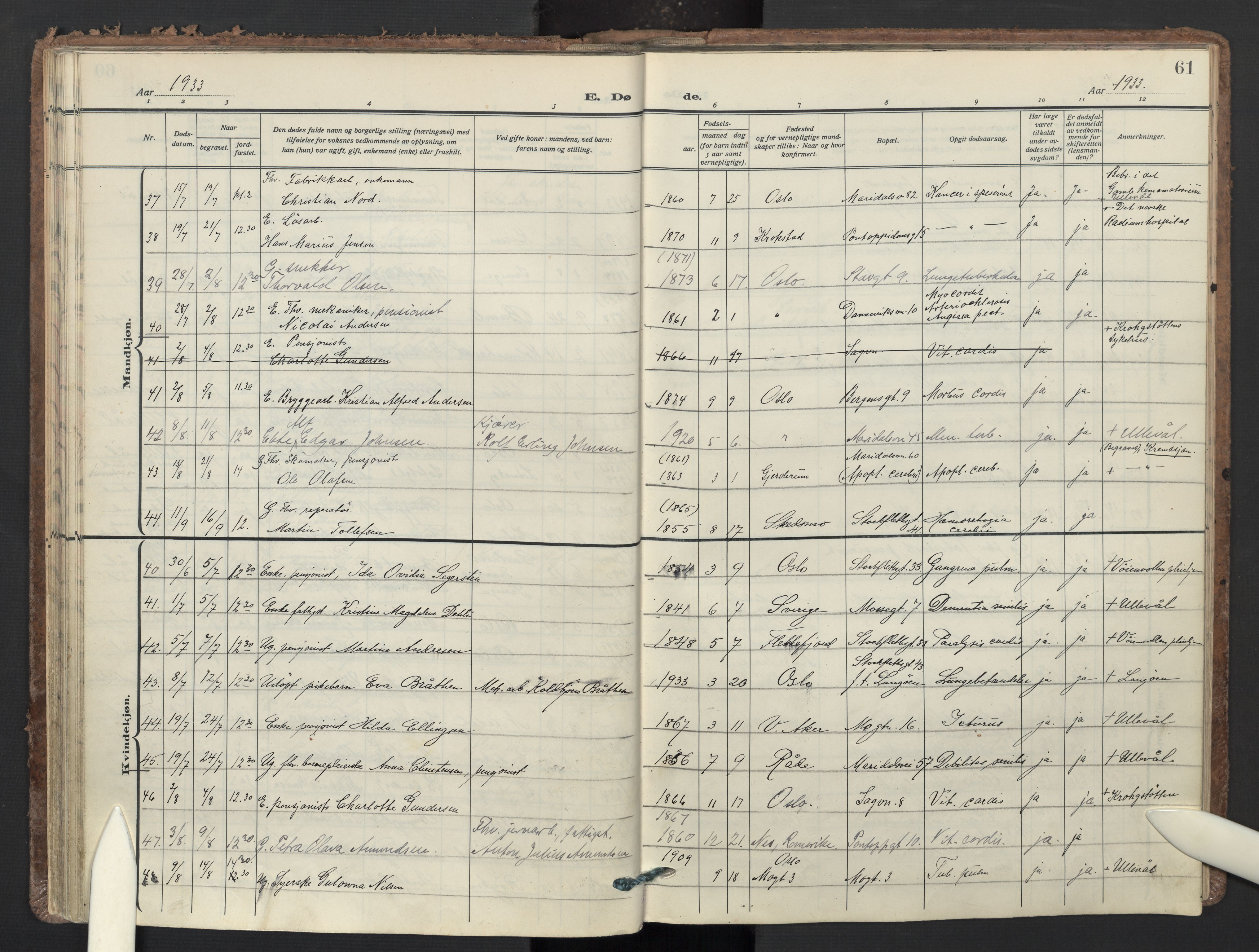 Sagene prestekontor Kirkebøker, AV/SAO-A-10796/F/L0017: Ministerialbok nr. 17, 1928-1940, s. 61
