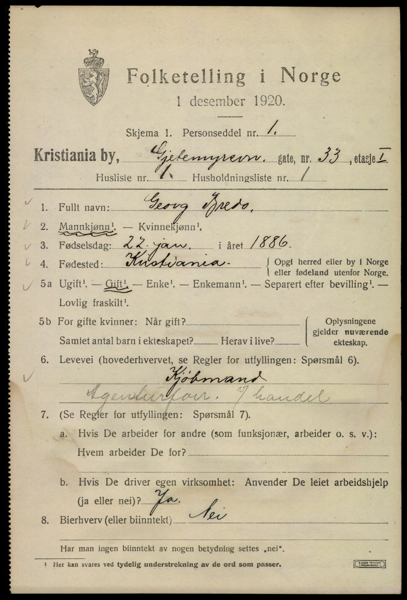 SAO, Folketelling 1920 for 0301 Kristiania kjøpstad, 1920, s. 248833