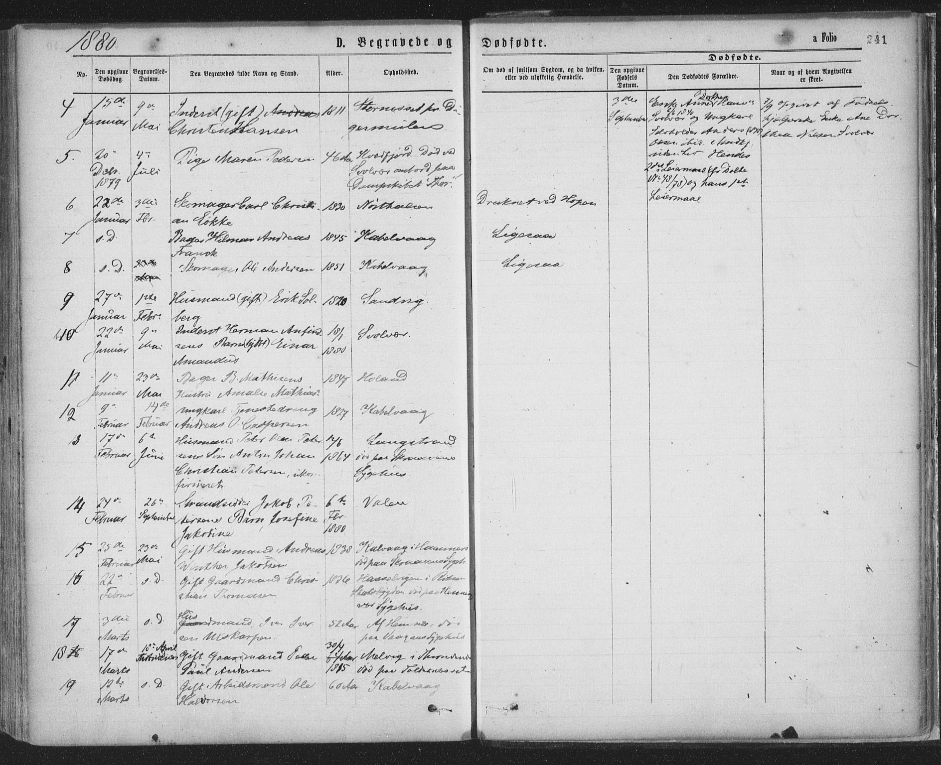 Ministerialprotokoller, klokkerbøker og fødselsregistre - Nordland, AV/SAT-A-1459/874/L1058: Ministerialbok nr. 874A02, 1878-1883, s. 241