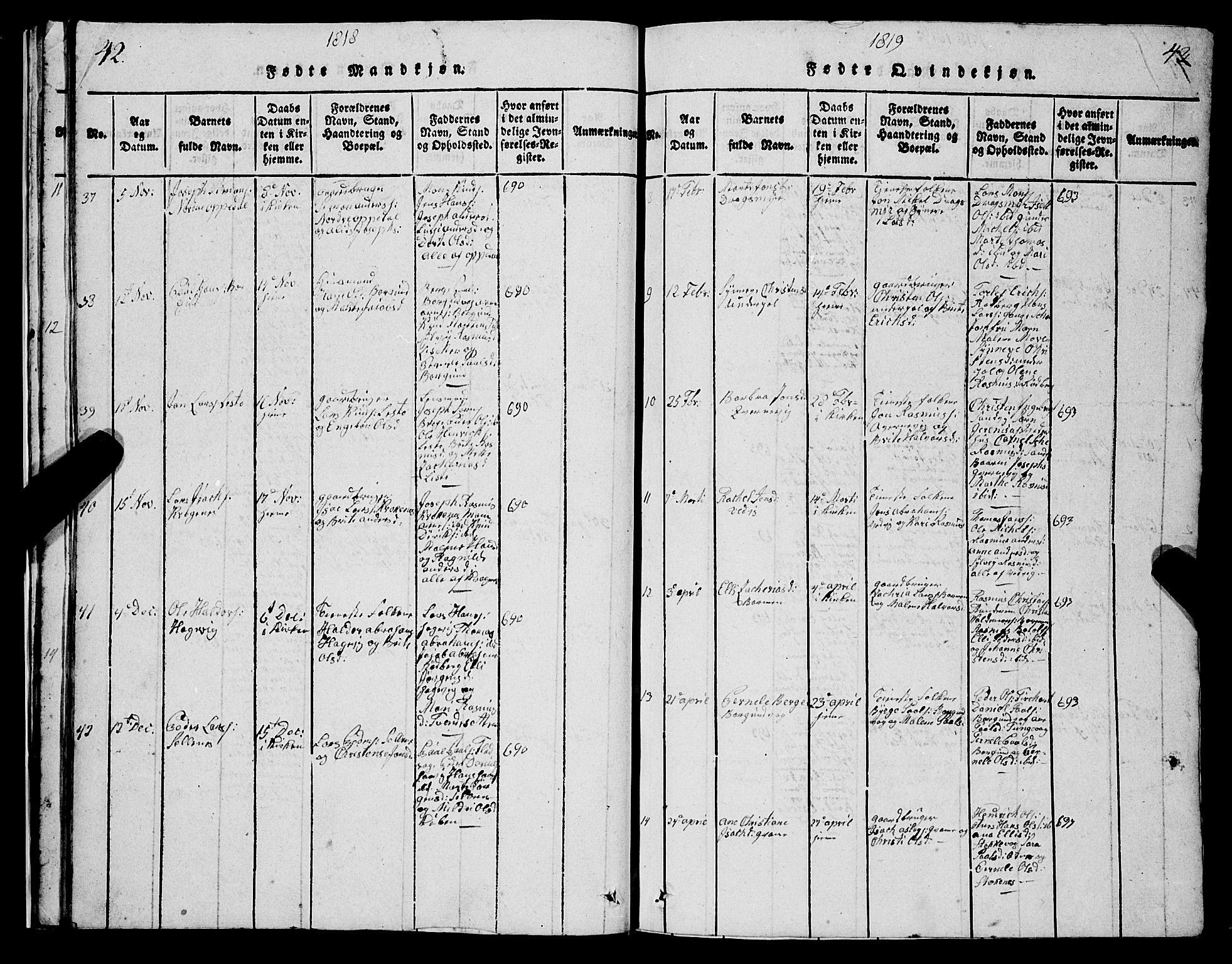 Selje sokneprestembete, AV/SAB-A-99938/H/Ha/Hab/Haba: Klokkerbok nr. A 1, 1816-1828, s. 42-43