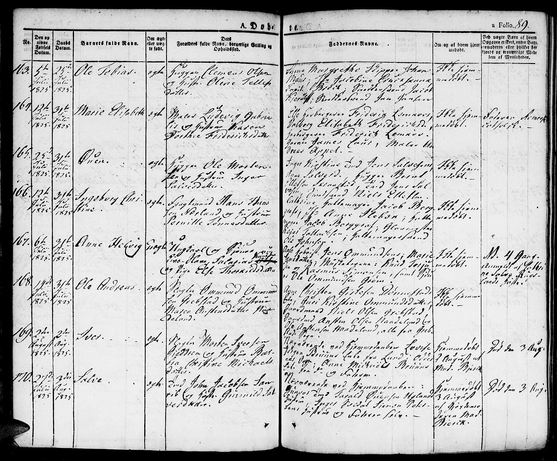 Kristiansand domprosti, AV/SAK-1112-0006/F/Fa/L0009: Ministerialbok nr. A 9, 1821-1827, s. 89