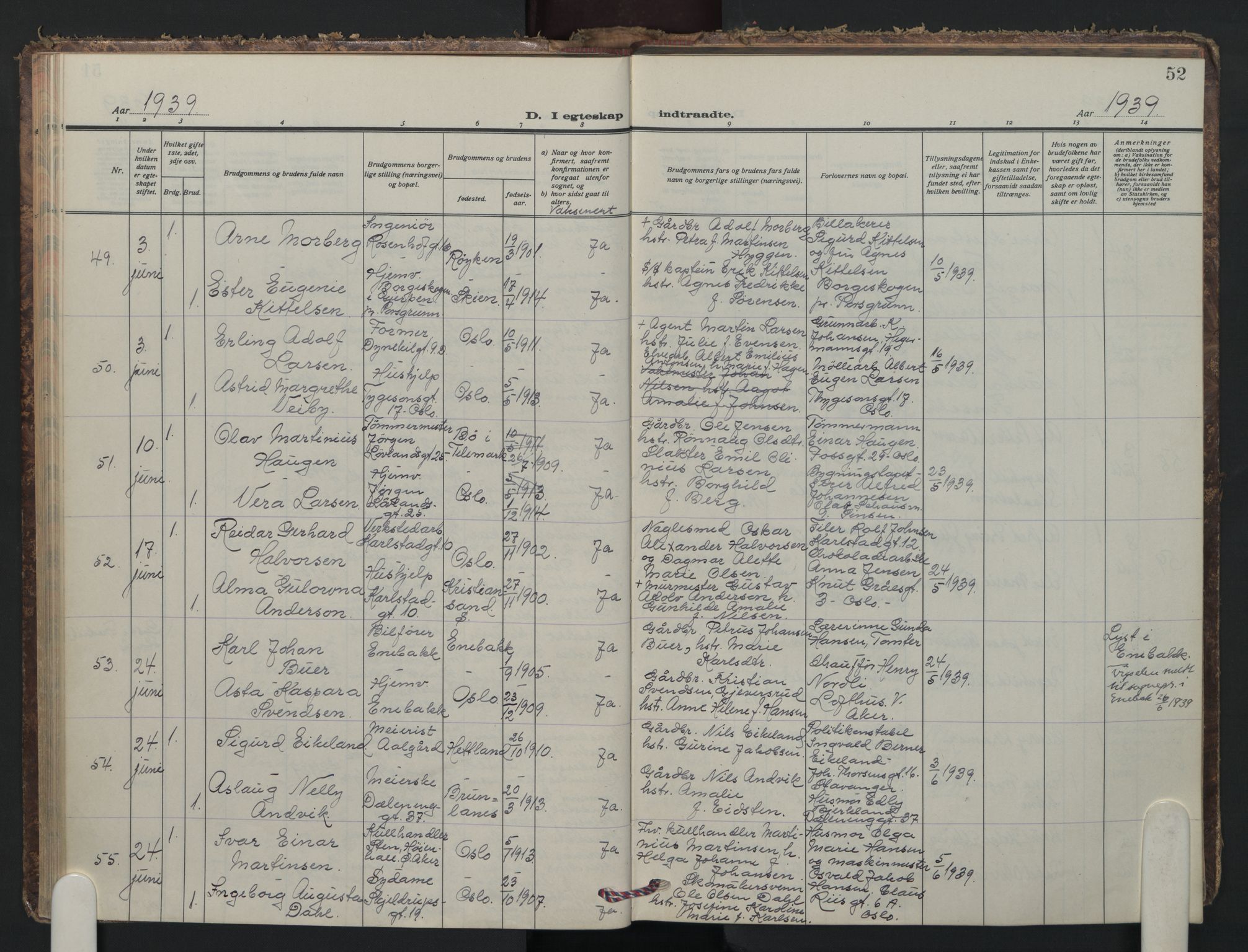 Petrus prestekontor Kirkebøker, AV/SAO-A-10872/F/Fa/L0018: Ministerialbok nr. 18, 1936-1944, s. 52