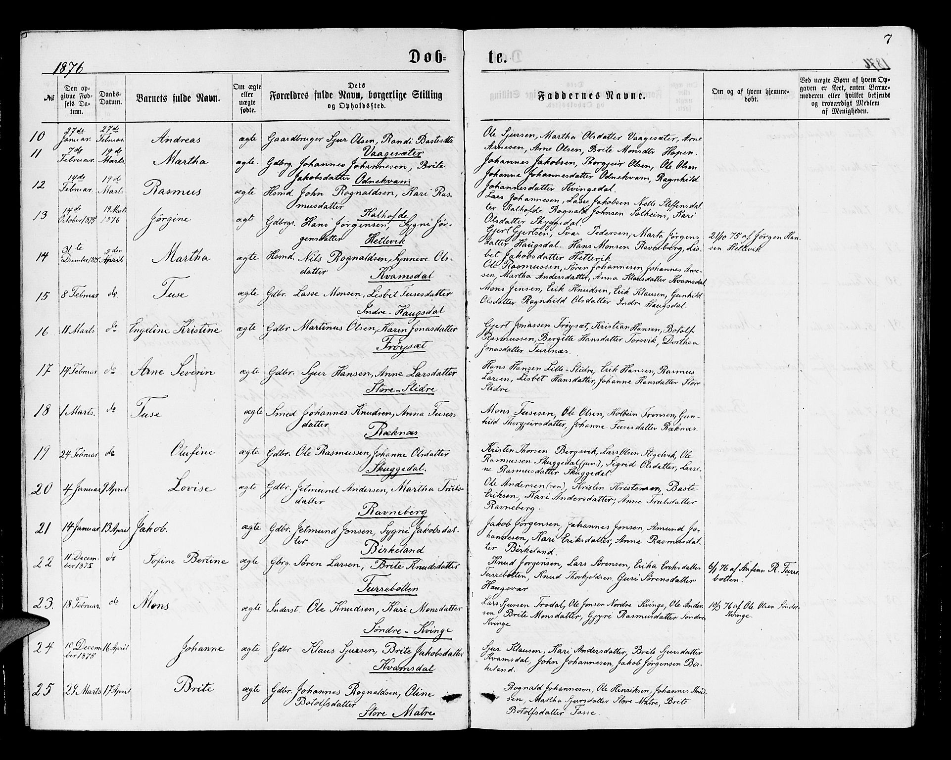Masfjorden sokneprestembete, AV/SAB-A-77001: Klokkerbok nr. A 2, 1876-1891, s. 7