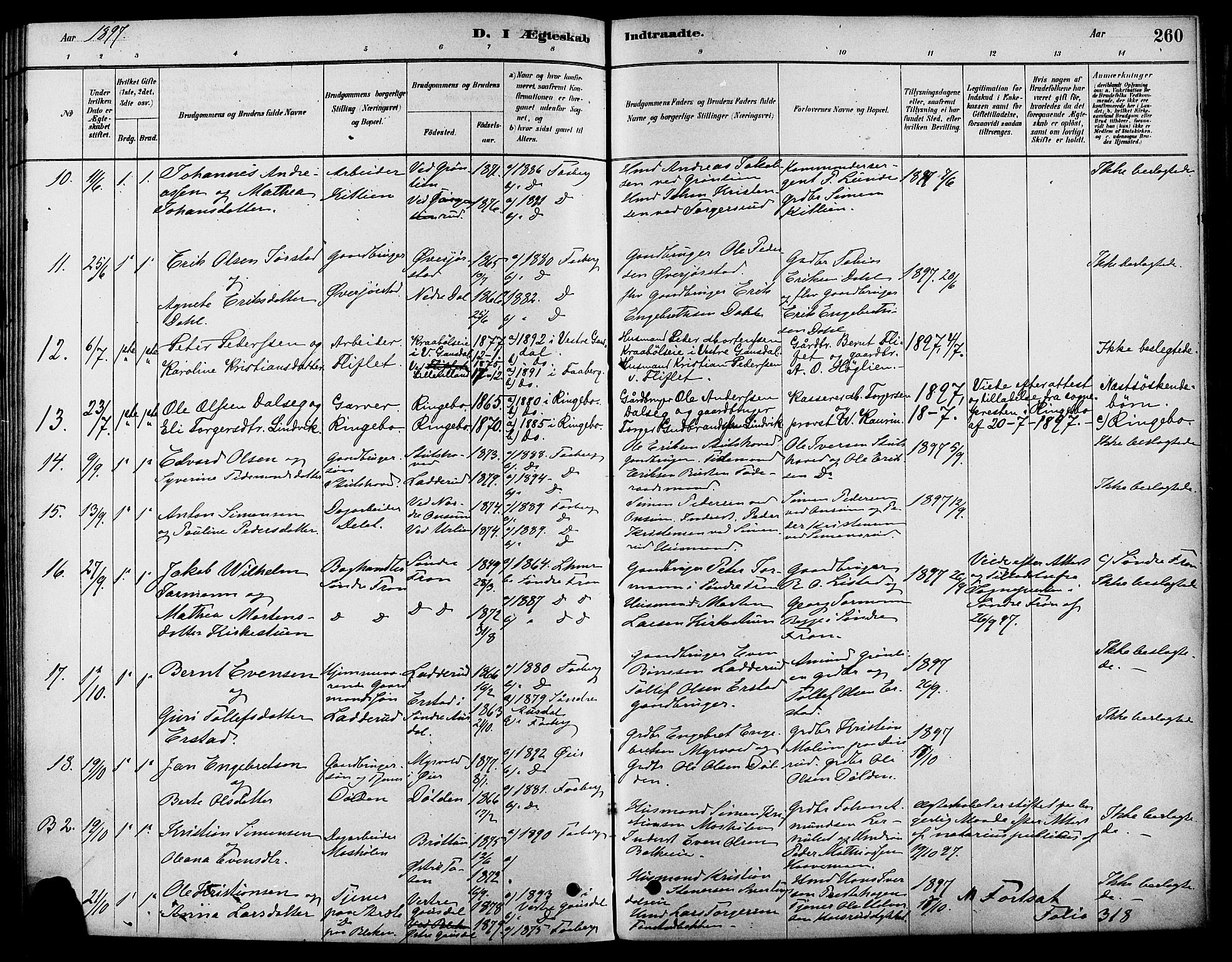 Fåberg prestekontor, AV/SAH-PREST-086/H/Ha/Haa/L0008: Ministerialbok nr. 8, 1879-1898, s. 260