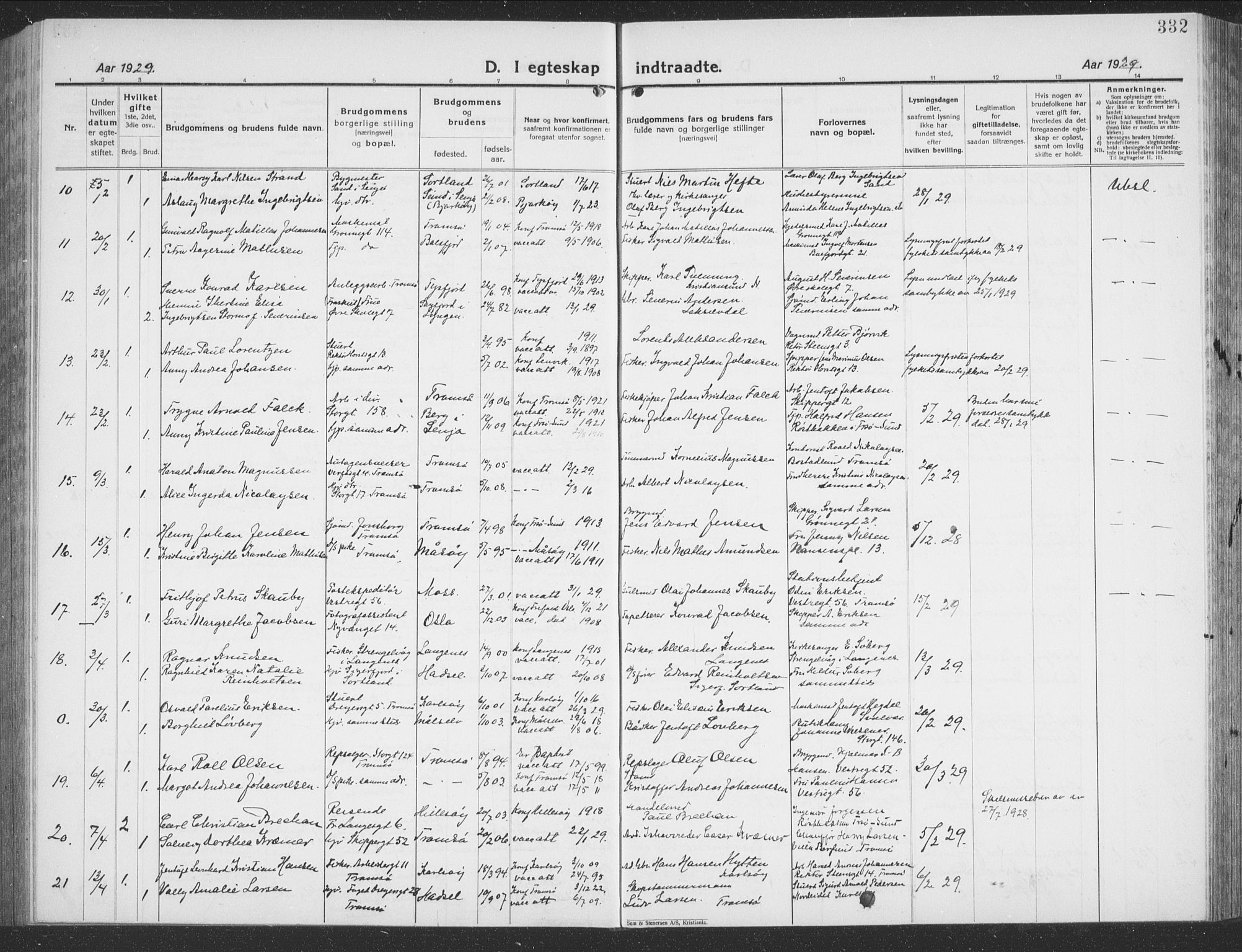 Tromsø sokneprestkontor/stiftsprosti/domprosti, AV/SATØ-S-1343/G/Gb/L0010klokker: Klokkerbok nr. 10, 1925-1937, s. 332