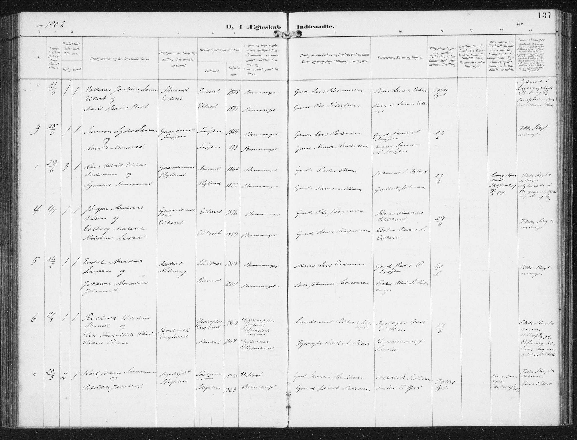 Bremanger sokneprestembete, AV/SAB-A-82201/H/Haa/Haab/L0002: Ministerialbok nr. B  2, 1896-1908, s. 137