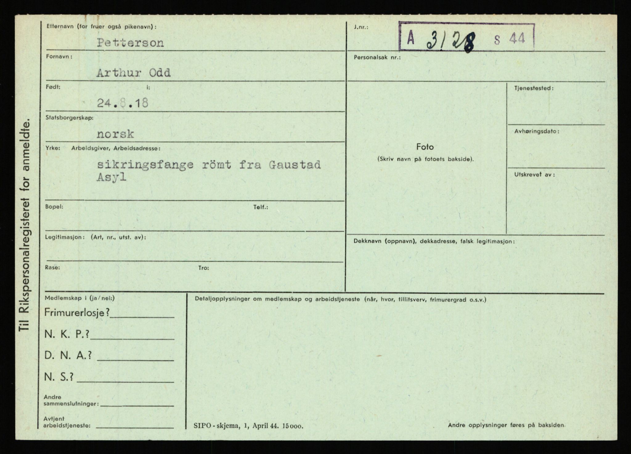 Statspolitiet - Hovedkontoret / Osloavdelingen, AV/RA-S-1329/C/Ca/L0012: Oanæs - Quistgaard	, 1943-1945, s. 4450