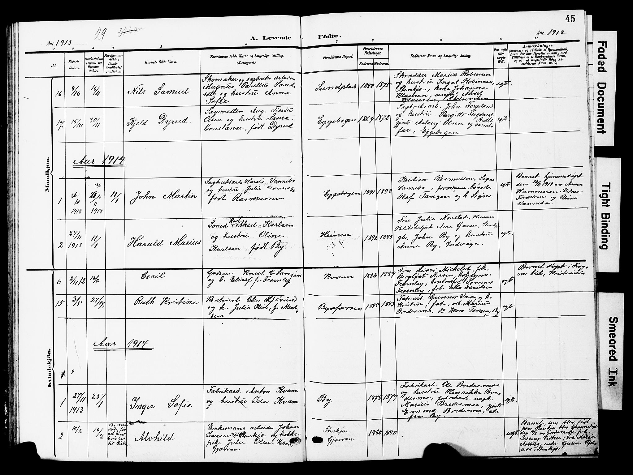 Ministerialprotokoller, klokkerbøker og fødselsregistre - Nord-Trøndelag, SAT/A-1458/740/L0381: Klokkerbok nr. 740C02, 1903-1914, s. 45