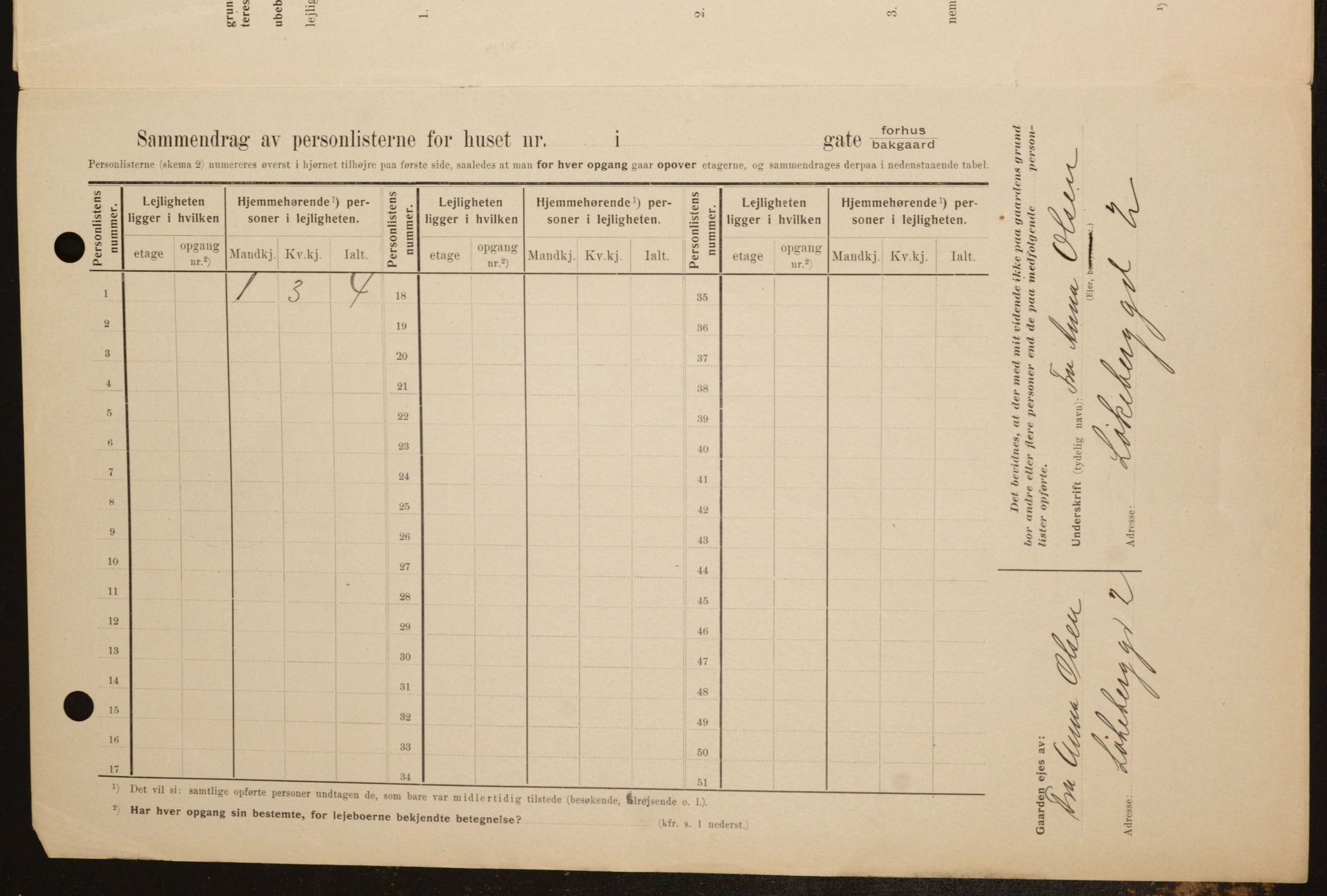 OBA, Kommunal folketelling 1.2.1909 for Kristiania kjøpstad, 1909, s. 53240