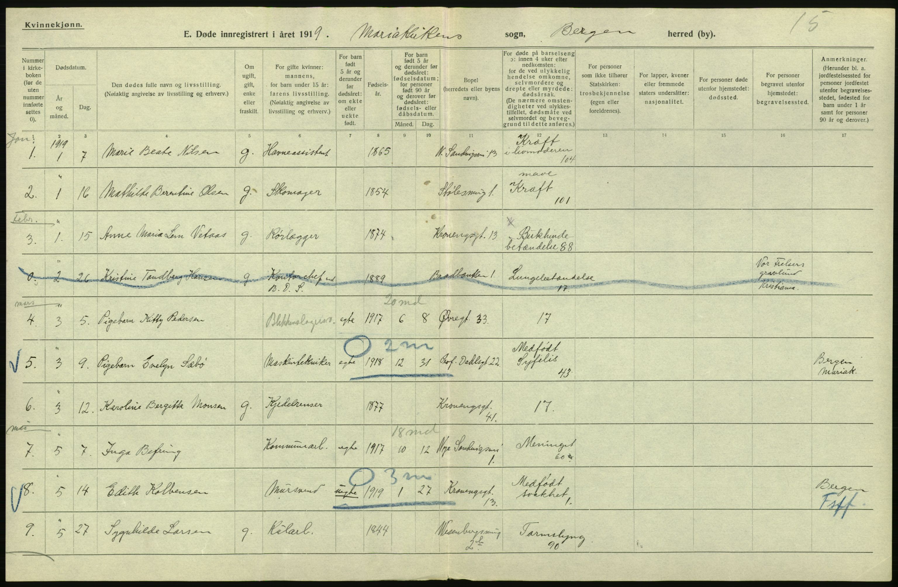 Statistisk sentralbyrå, Sosiodemografiske emner, Befolkning, AV/RA-S-2228/D/Df/Dfb/Dfbi/L0035: Bergen: Gifte, døde, dødfødte., 1919, s. 538