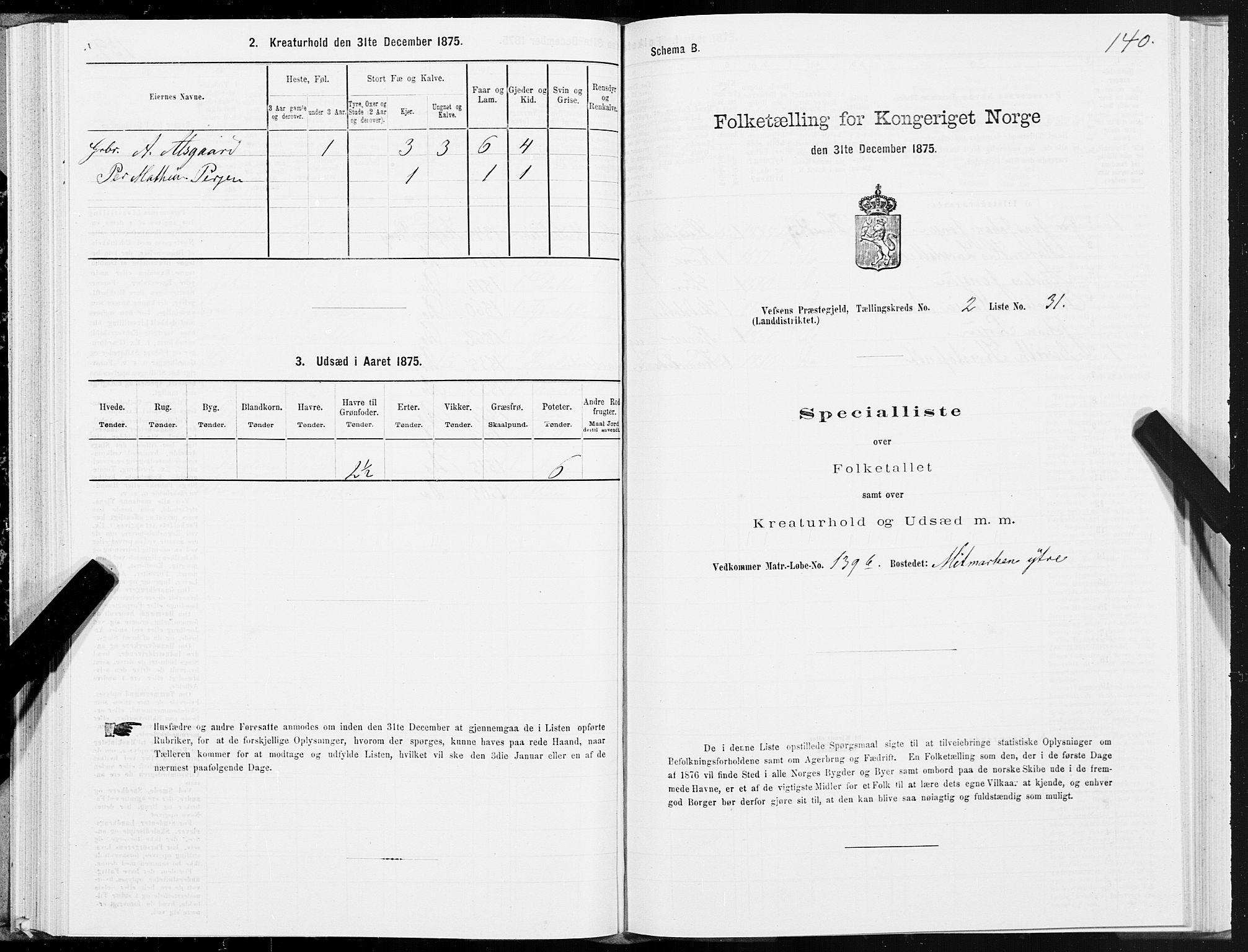 SAT, Folketelling 1875 for 1824L Vefsn prestegjeld, Vefsn sokn, 1875, s. 1140