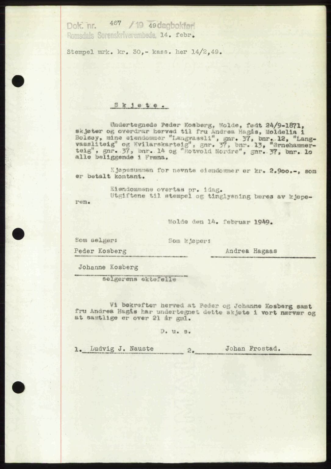 Romsdal sorenskriveri, AV/SAT-A-4149/1/2/2C: Pantebok nr. A28, 1948-1949, Dagboknr: 467/1949