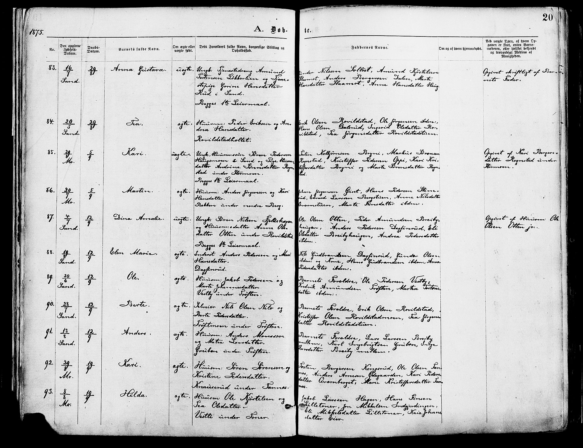 Nord-Odal prestekontor, AV/SAH-PREST-032/H/Ha/Haa/L0005: Ministerialbok nr. 5, 1874-1885, s. 20