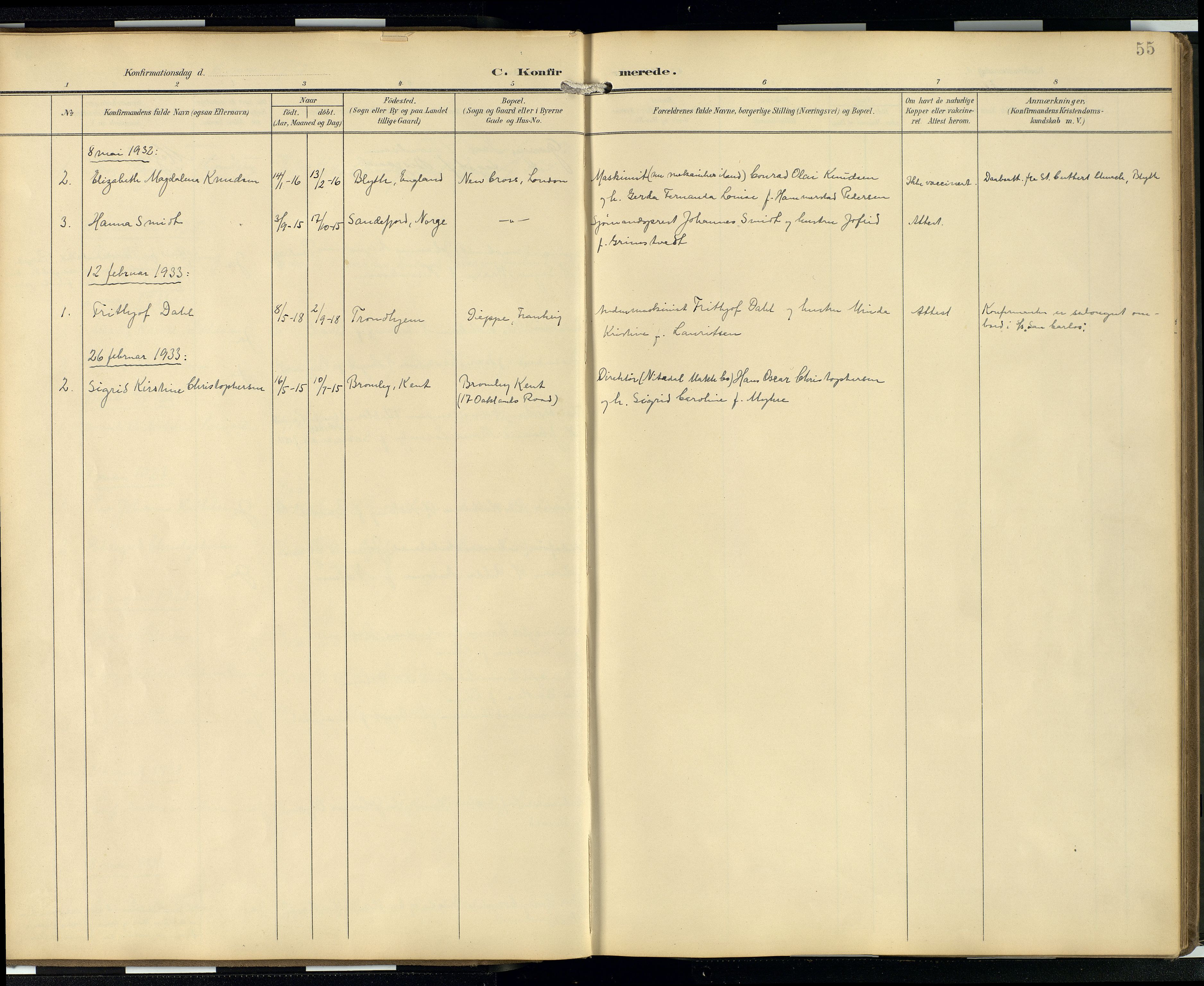 Den norske sjømannsmisjon i utlandet/London m/bistasjoner, AV/SAB-SAB/PA-0103/H/Ha/L0003: Ministerialbok nr. A 3, 1903-1934, s. 54b-55a