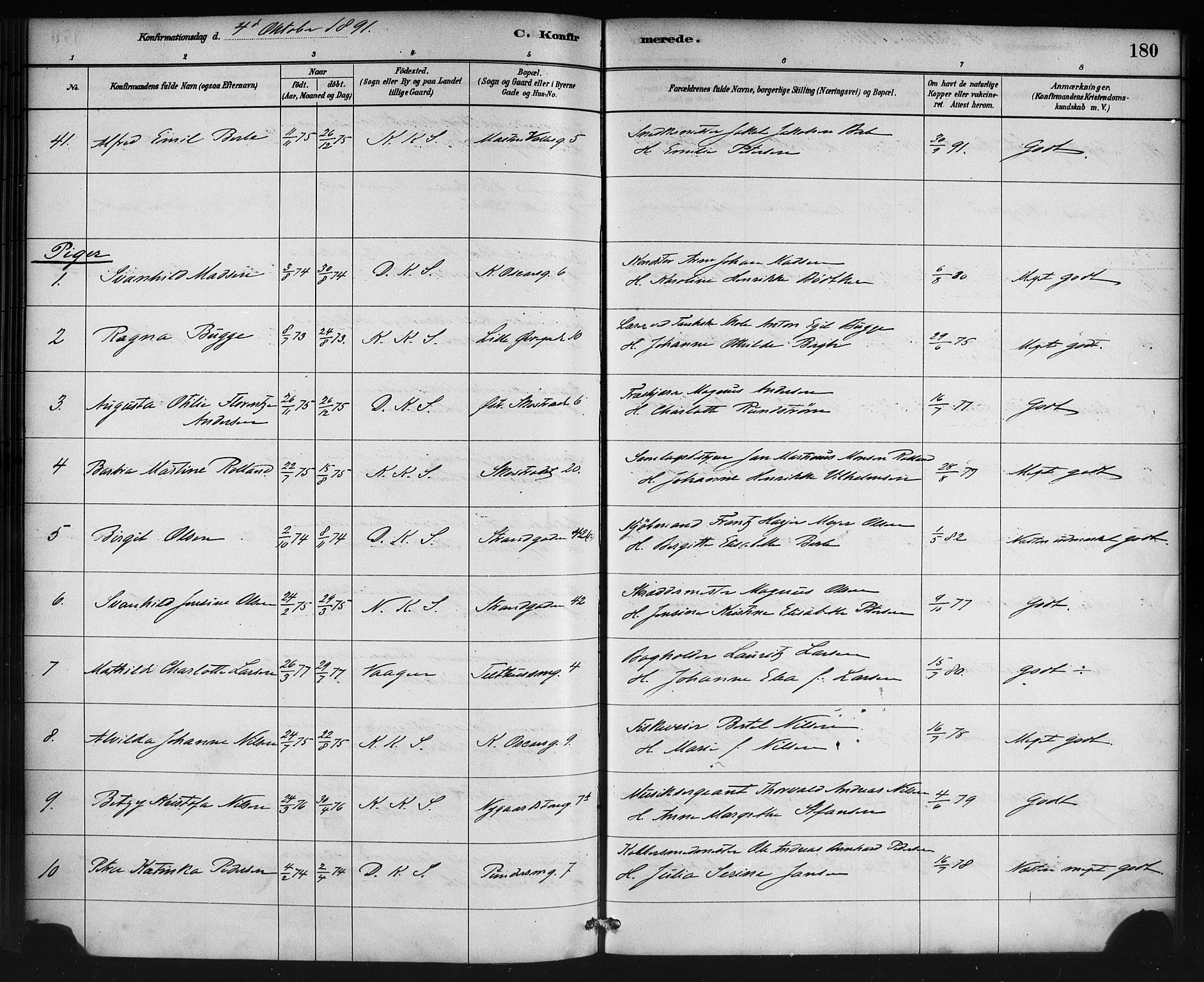 Korskirken sokneprestembete, SAB/A-76101/H/Haa/L0029: Ministerialbok nr. C 5, 1880-1892, s. 180