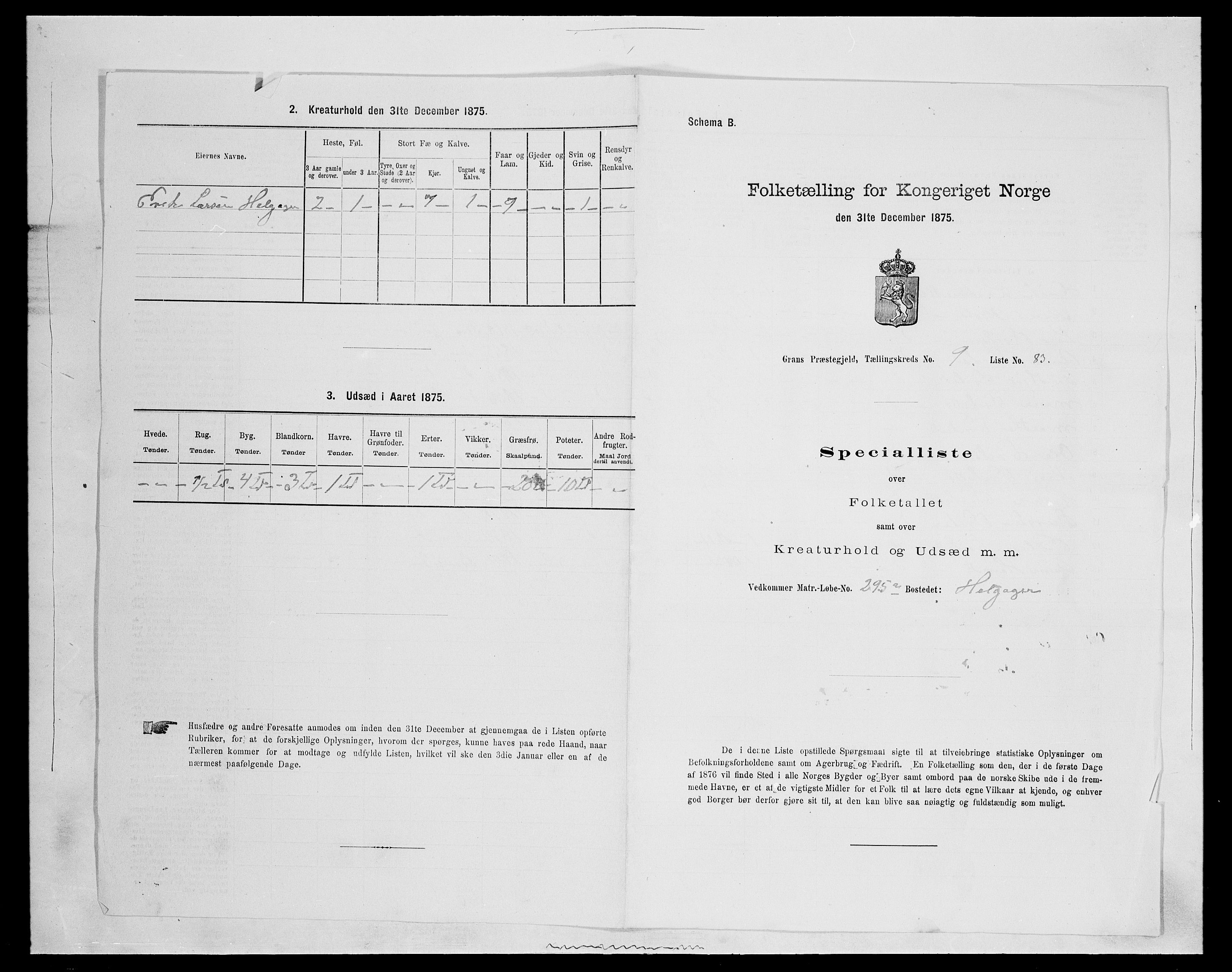 SAH, Folketelling 1875 for 0534P Gran prestegjeld, 1875, s. 1864