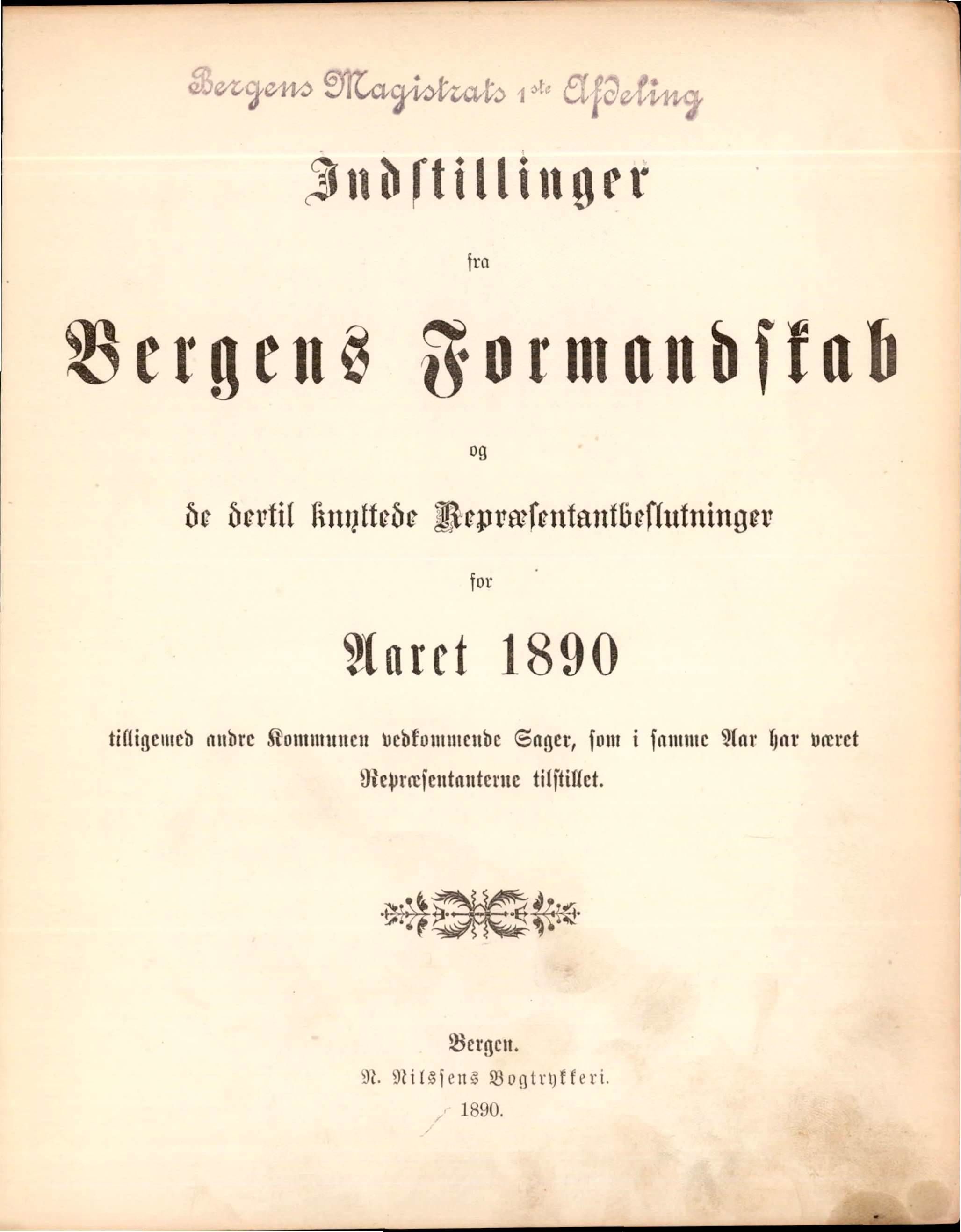 Bergen kommune. Formannskapet, BBA/A-0003/Ad/L0045: Bergens Kommuneforhandlinger, 1890