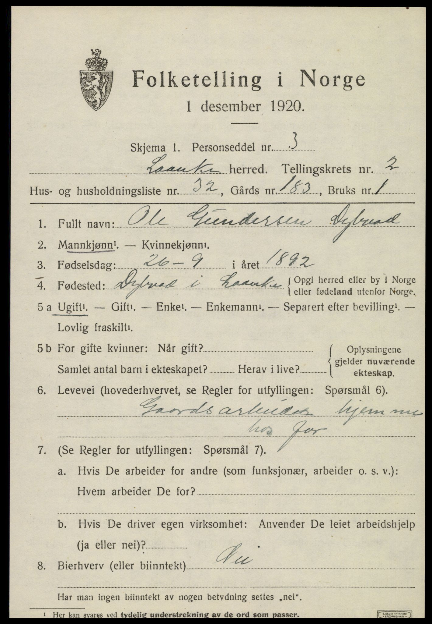 SAT, Folketelling 1920 for 1713 Lånke herred, 1920, s. 1376