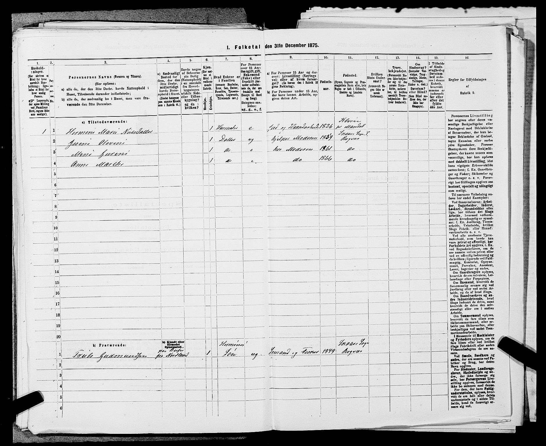 SAST, Folketelling 1875 for 1152L Torvastad prestegjeld, Torvastad sokn, Skåre sokn og Utsira sokn, 1875, s. 1274