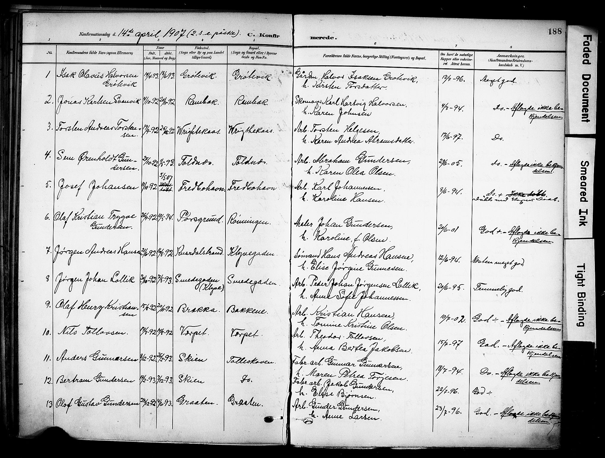 Solum kirkebøker, AV/SAKO-A-306/F/Fa/L0011: Ministerialbok nr. I 11, 1898-1909, s. 188