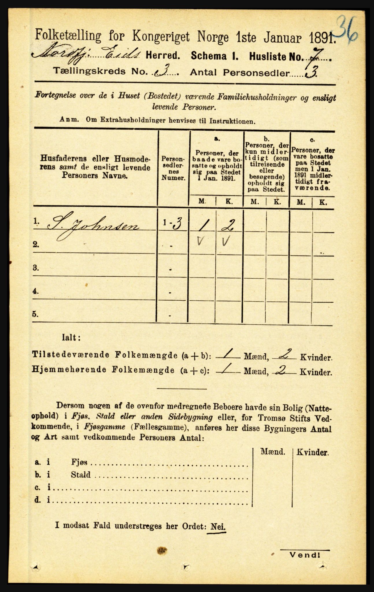 RA, Folketelling 1891 for 1443 Eid herred, 1891, s. 494