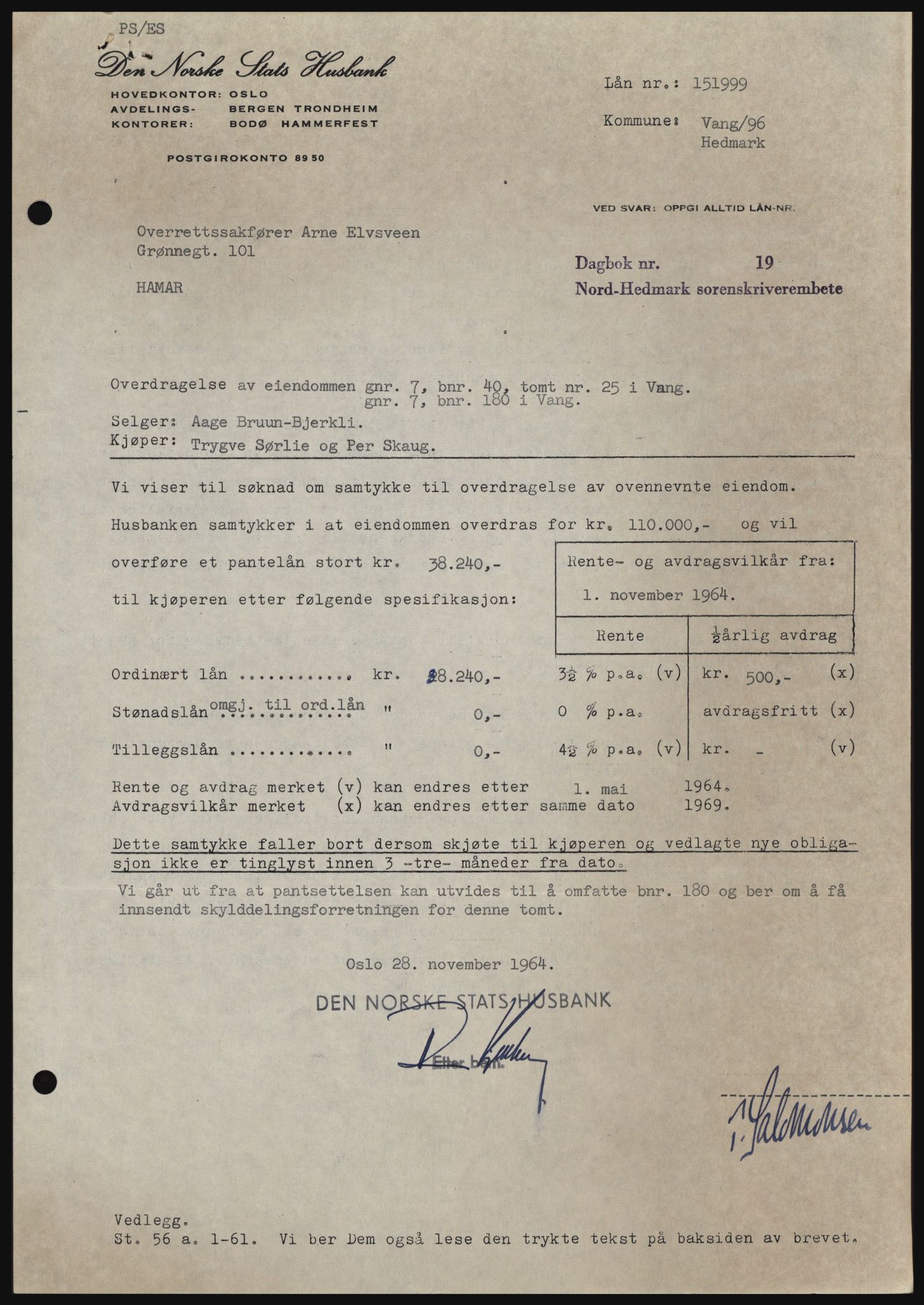 Nord-Hedmark sorenskriveri, SAH/TING-012/H/Hc/L0021: Pantebok nr. 21, 1964-1965, Dagboknr: 6311/1964