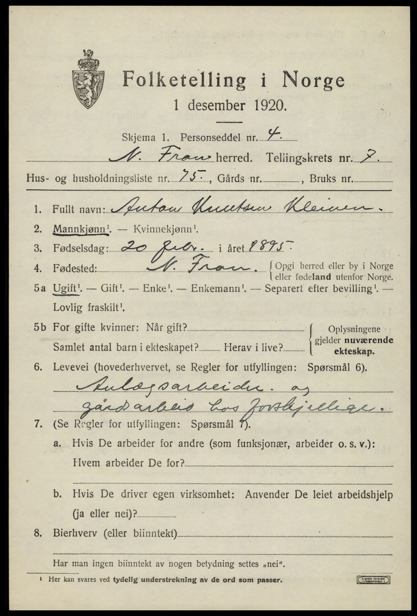 SAH, Folketelling 1920 for 0518 Nord-Fron herred, 1920, s. 6668