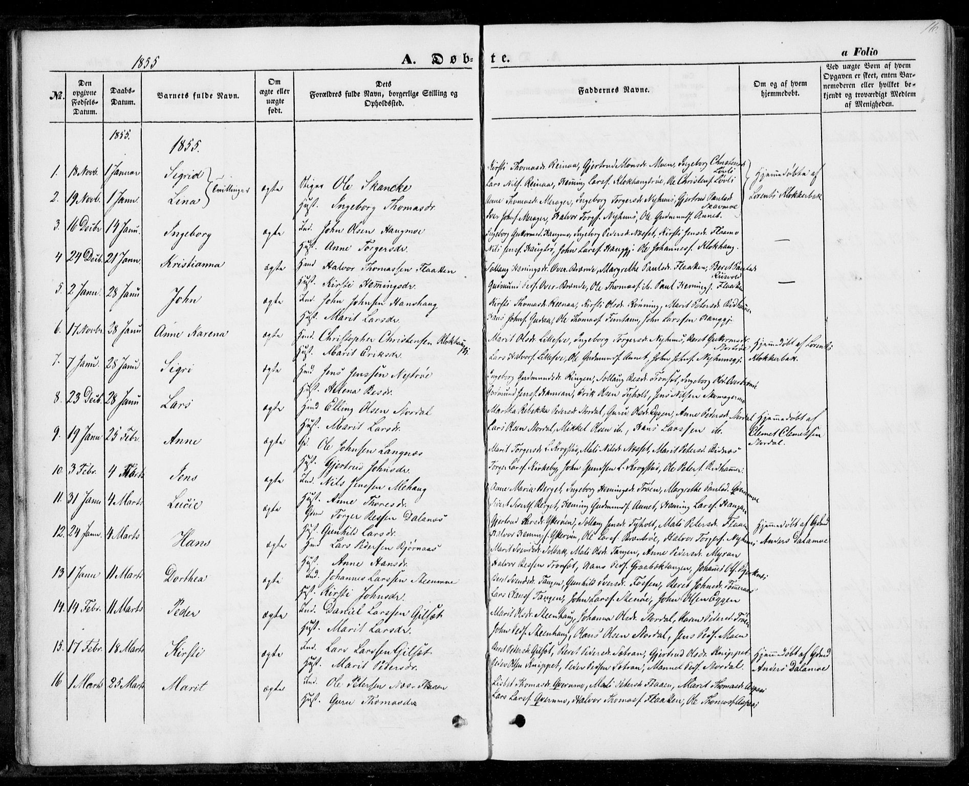 Ministerialprotokoller, klokkerbøker og fødselsregistre - Nord-Trøndelag, AV/SAT-A-1458/706/L0040: Ministerialbok nr. 706A01, 1850-1861, s. 16