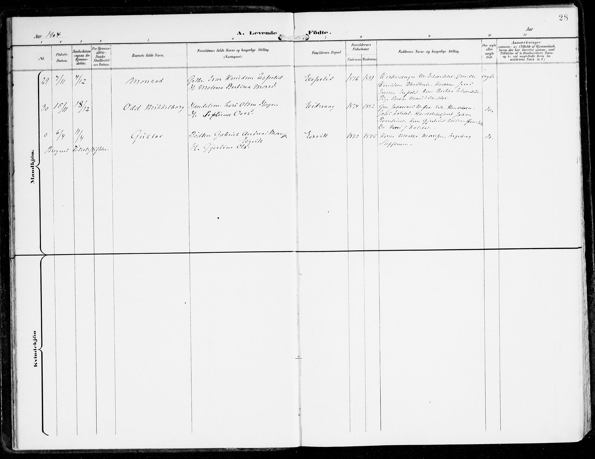 Hamre sokneprestembete, AV/SAB-A-75501/H/Ha/Haa/Haad/L0002: Ministerialbok nr. D 2, 1899-1916, s. 28