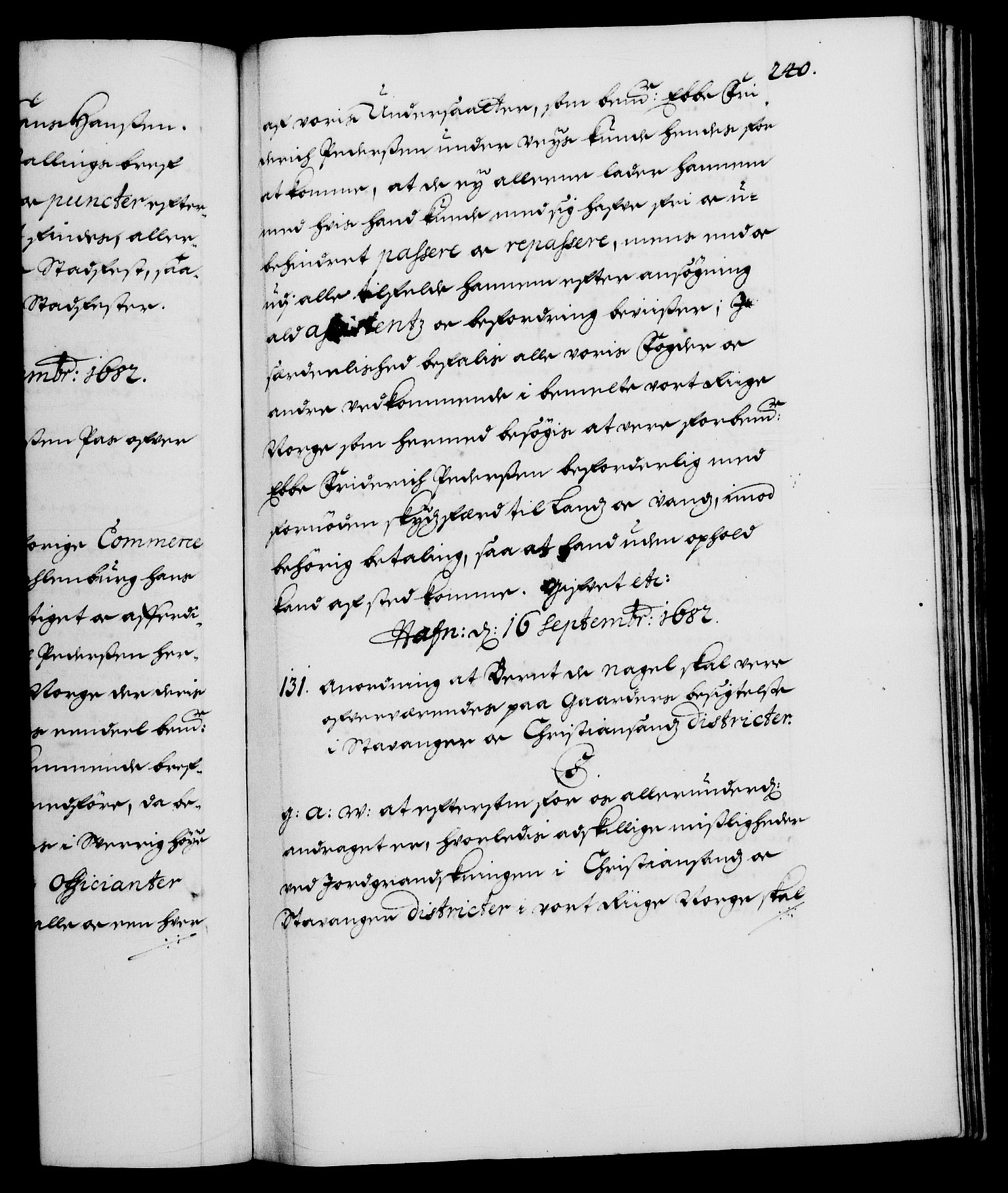 Danske Kanselli 1572-1799, RA/EA-3023/F/Fc/Fca/Fcaa/L0013: Norske registre (mikrofilm), 1681-1684, s. 240a