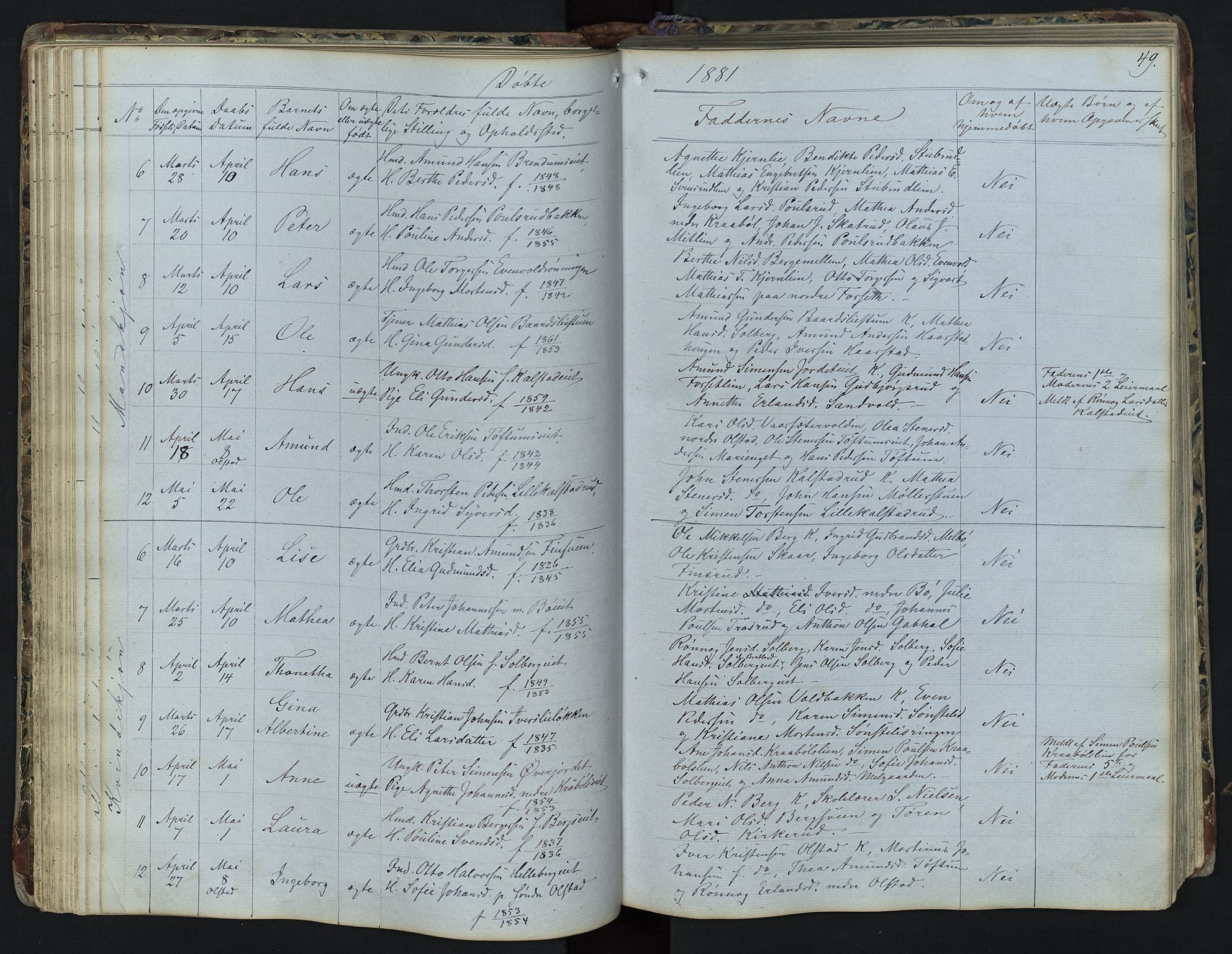 Vestre Gausdal prestekontor, AV/SAH-PREST-094/H/Ha/Hab/L0001: Klokkerbok nr. 1, 1867-1895, s. 49