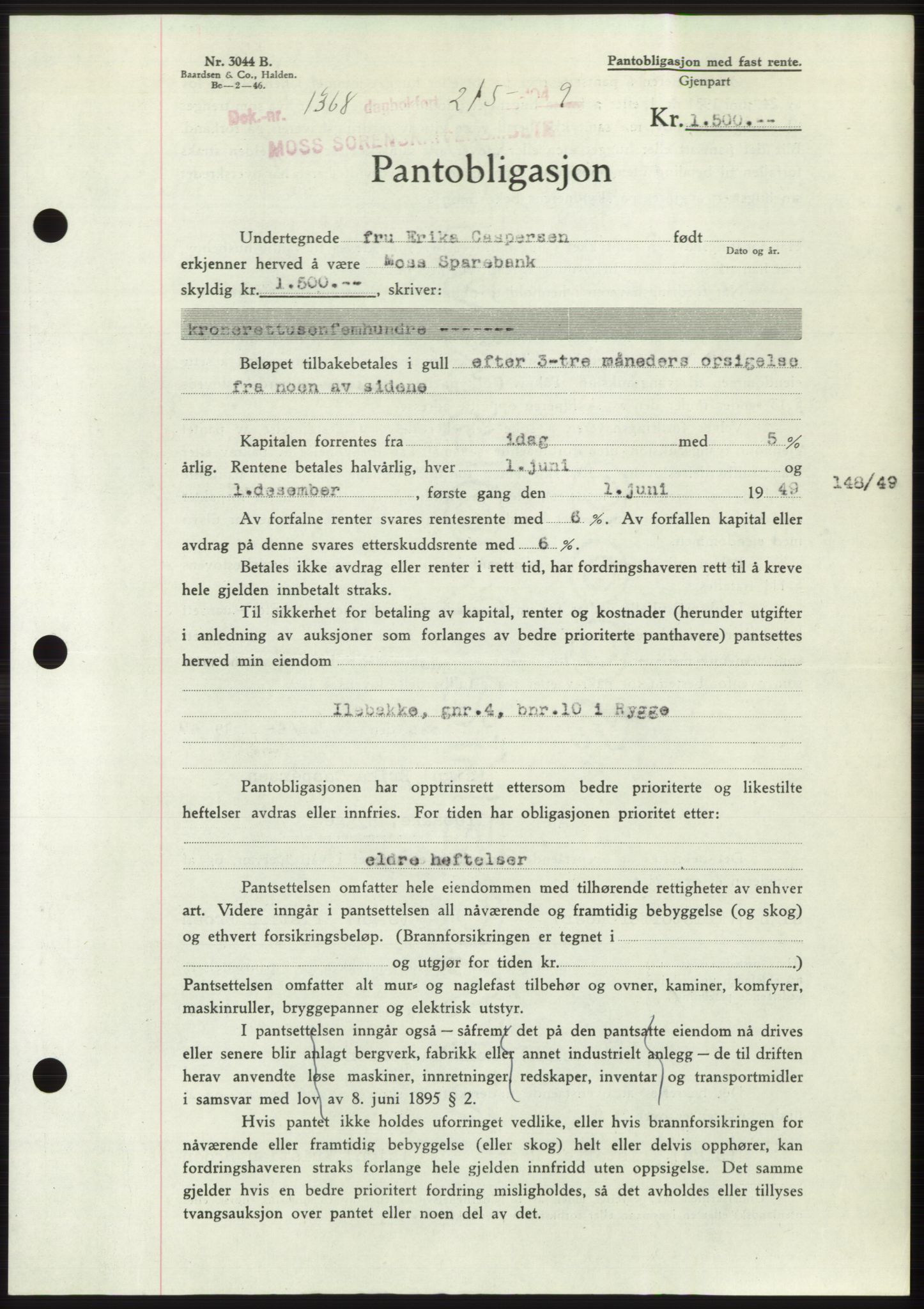 Moss sorenskriveri, SAO/A-10168: Pantebok nr. B21, 1949-1949, Dagboknr: 1368/1949