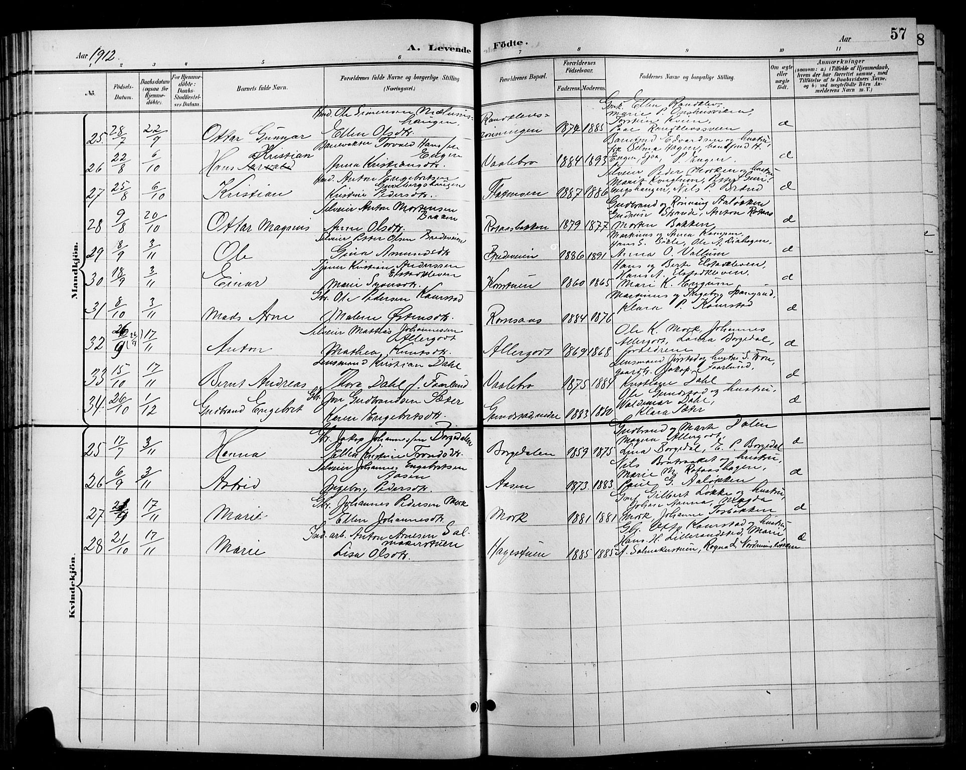 Ringebu prestekontor, AV/SAH-PREST-082/H/Ha/Hab/L0009: Klokkerbok nr. 9, 1899-1921, s. 57