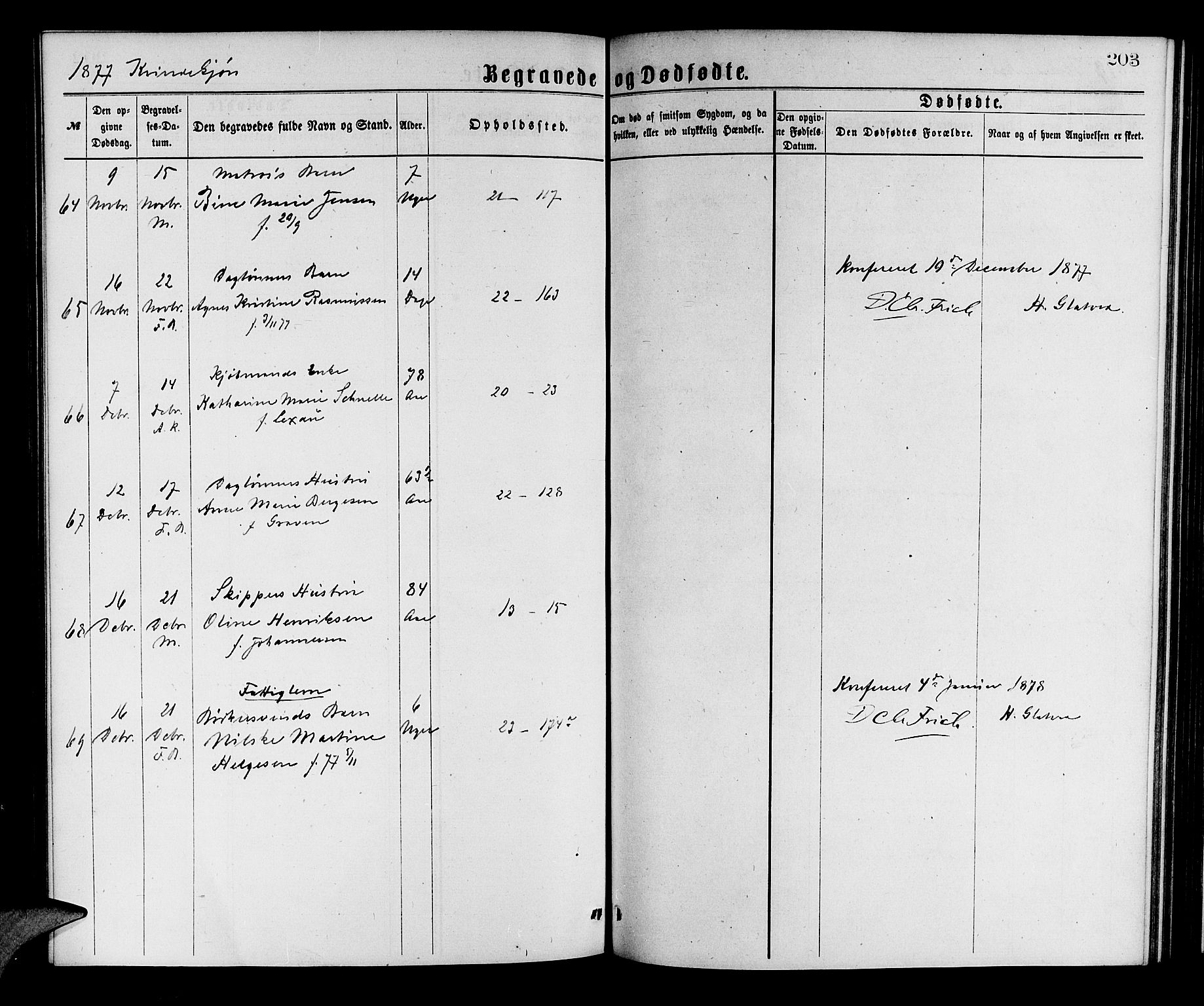 Korskirken sokneprestembete, SAB/A-76101/H/Hab: Klokkerbok nr. E 3, 1871-1883, s. 203