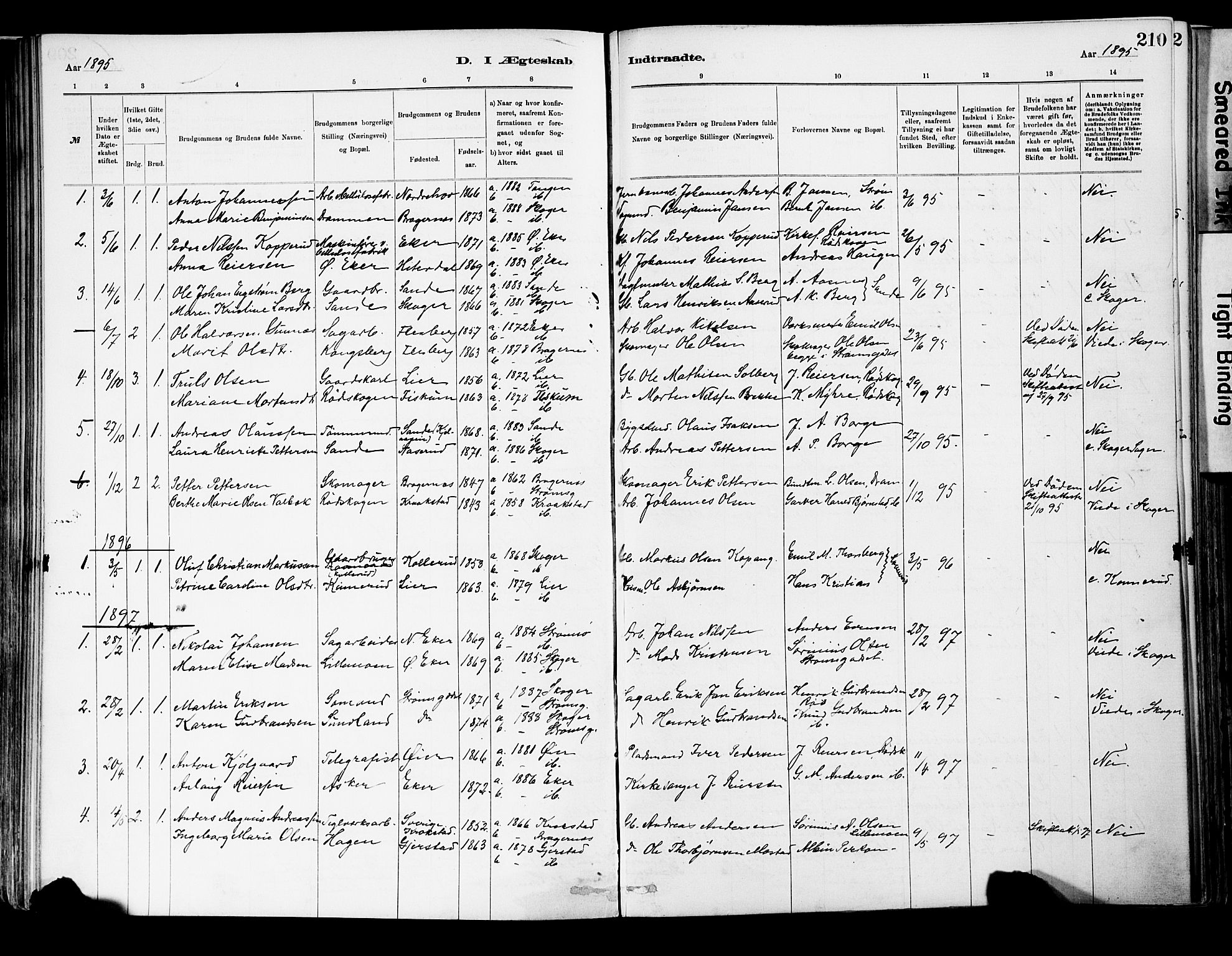Strømsgodset kirkebøker, AV/SAKO-A-324/F/Fa/L0001: Ministerialbok nr. 1, 1885-1909, s. 210