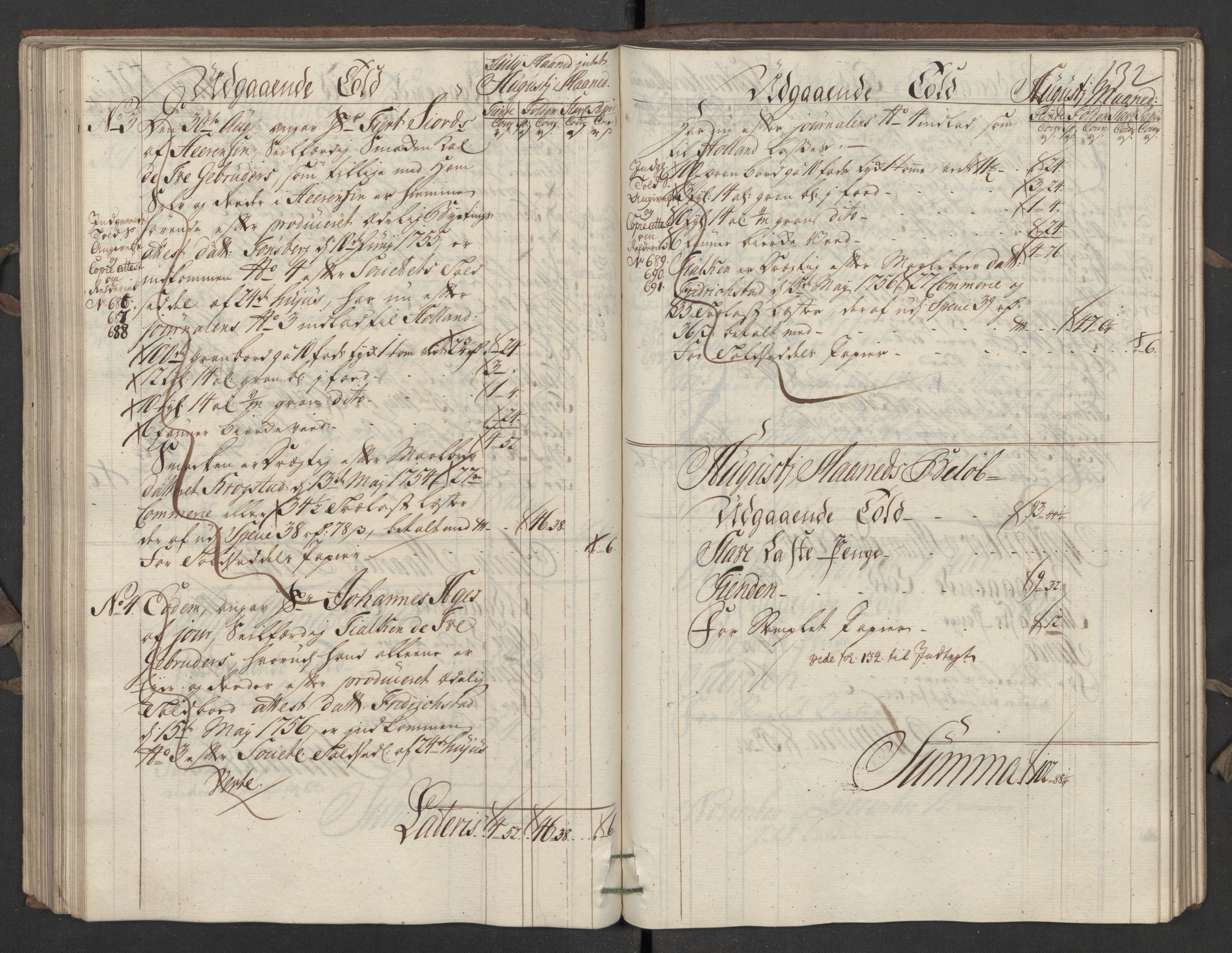 Generaltollkammeret, tollregnskaper, AV/RA-EA-5490/R05/L0027/0001: Tollregnskaper Moss, Son, Krokstad / Utgående hovedtollbok, 1756, s. 131b-132a