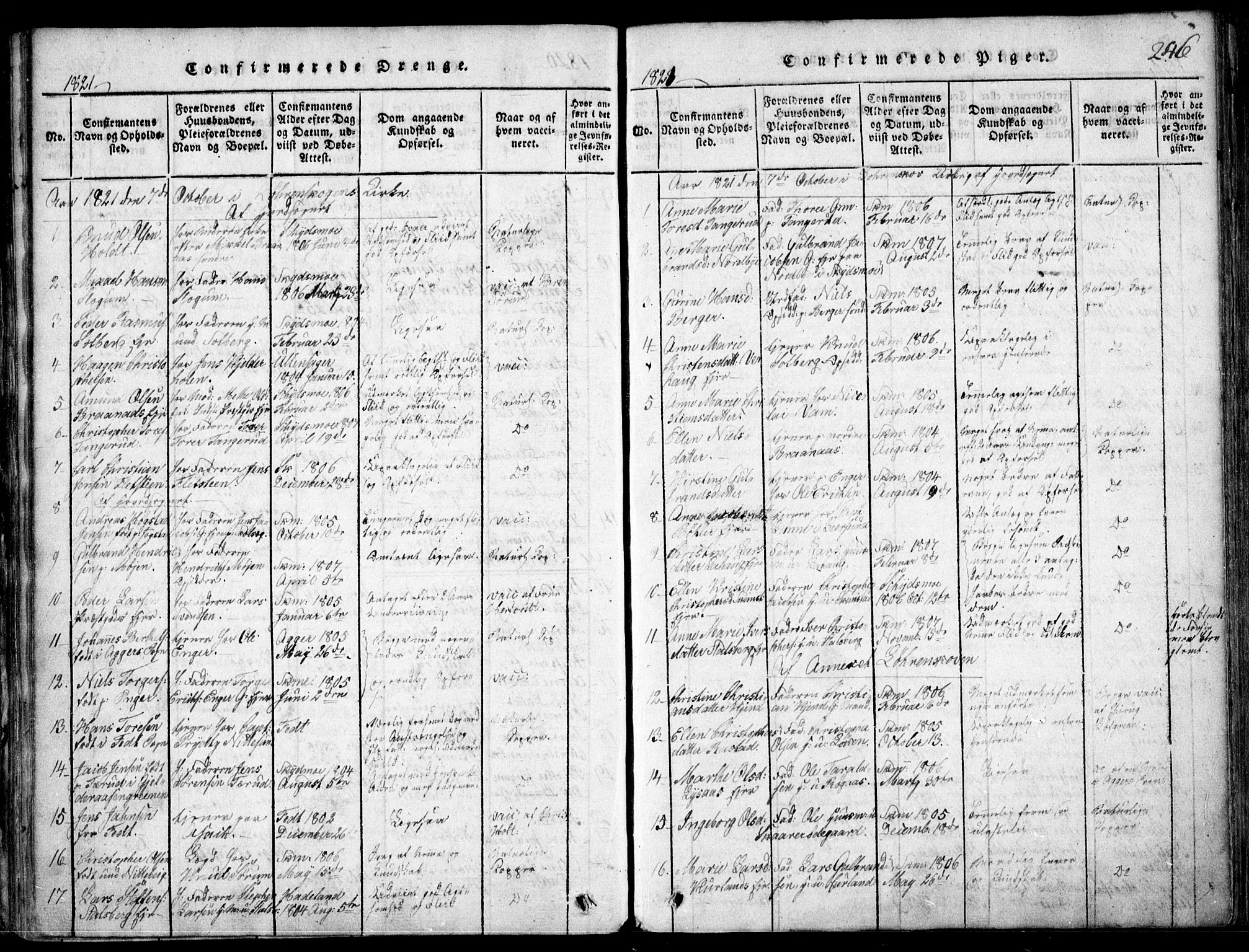 Skedsmo prestekontor Kirkebøker, AV/SAO-A-10033a/F/Fa/L0008: Ministerialbok nr. I 8, 1815-1829, s. 246
