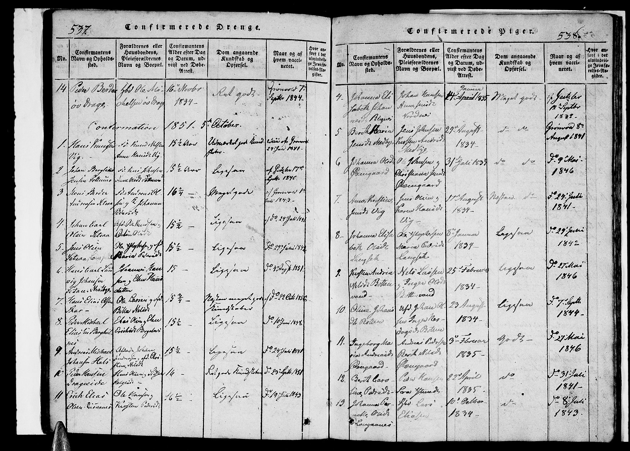 Ministerialprotokoller, klokkerbøker og fødselsregistre - Nordland, AV/SAT-A-1459/847/L0676: Klokkerbok nr. 847C04, 1821-1853, s. 537-538