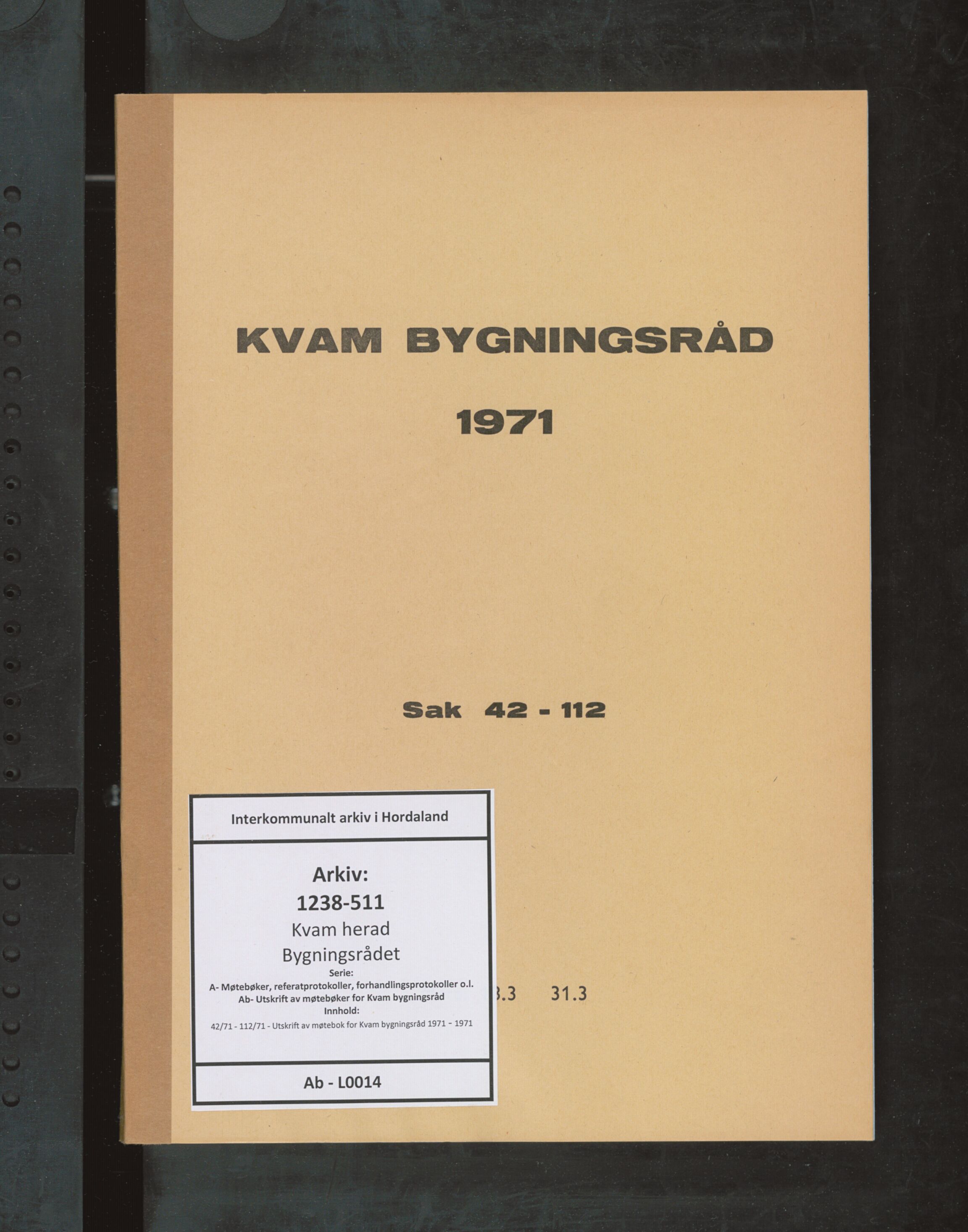 Kvam herad. Bygningsrådet, IKAH/1238-511/A/Ab/L0014: Utskrift av møtebok for Kvam bygningsråd, 1971