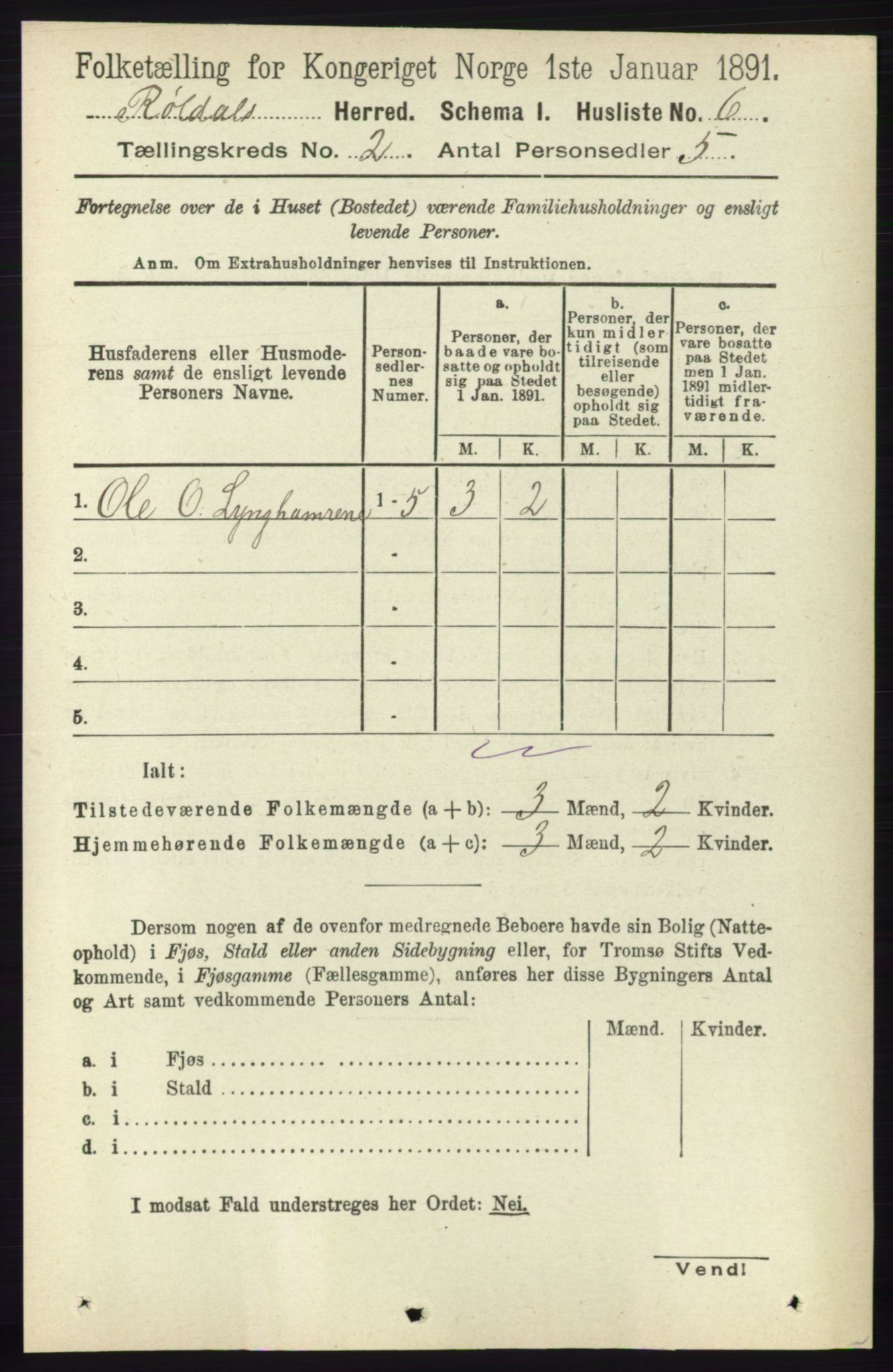 RA, Folketelling 1891 for 1229 Røldal herred, 1891, s. 477