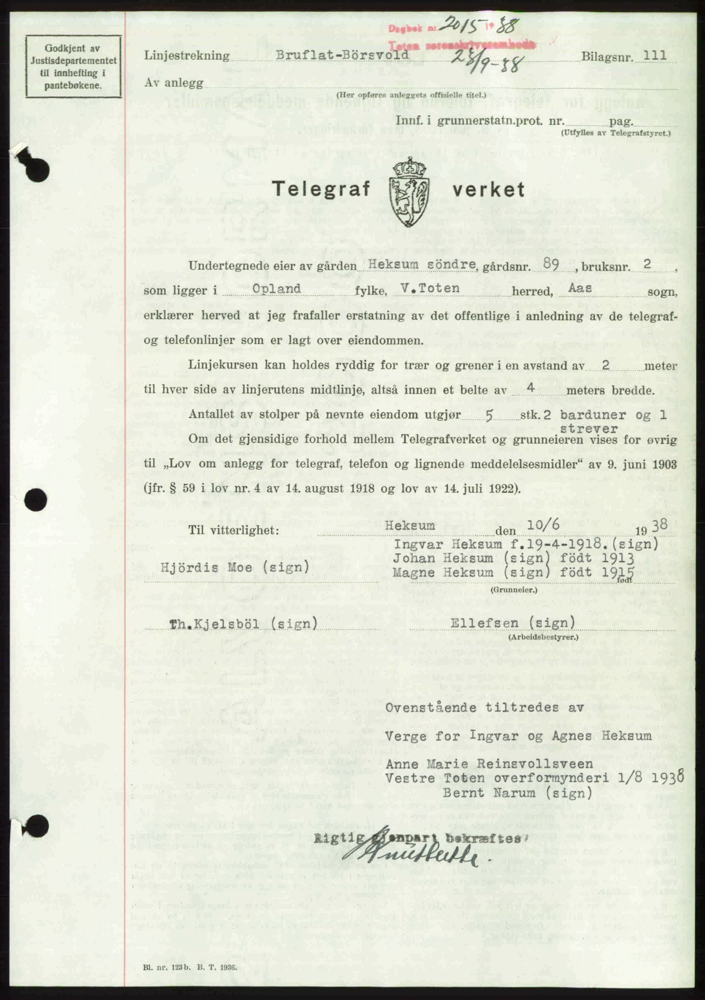 Toten tingrett, SAH/TING-006/H/Hb/Hbc/L0004: Pantebok nr. Hbc-04, 1938-1938, Dagboknr: 2015/1938