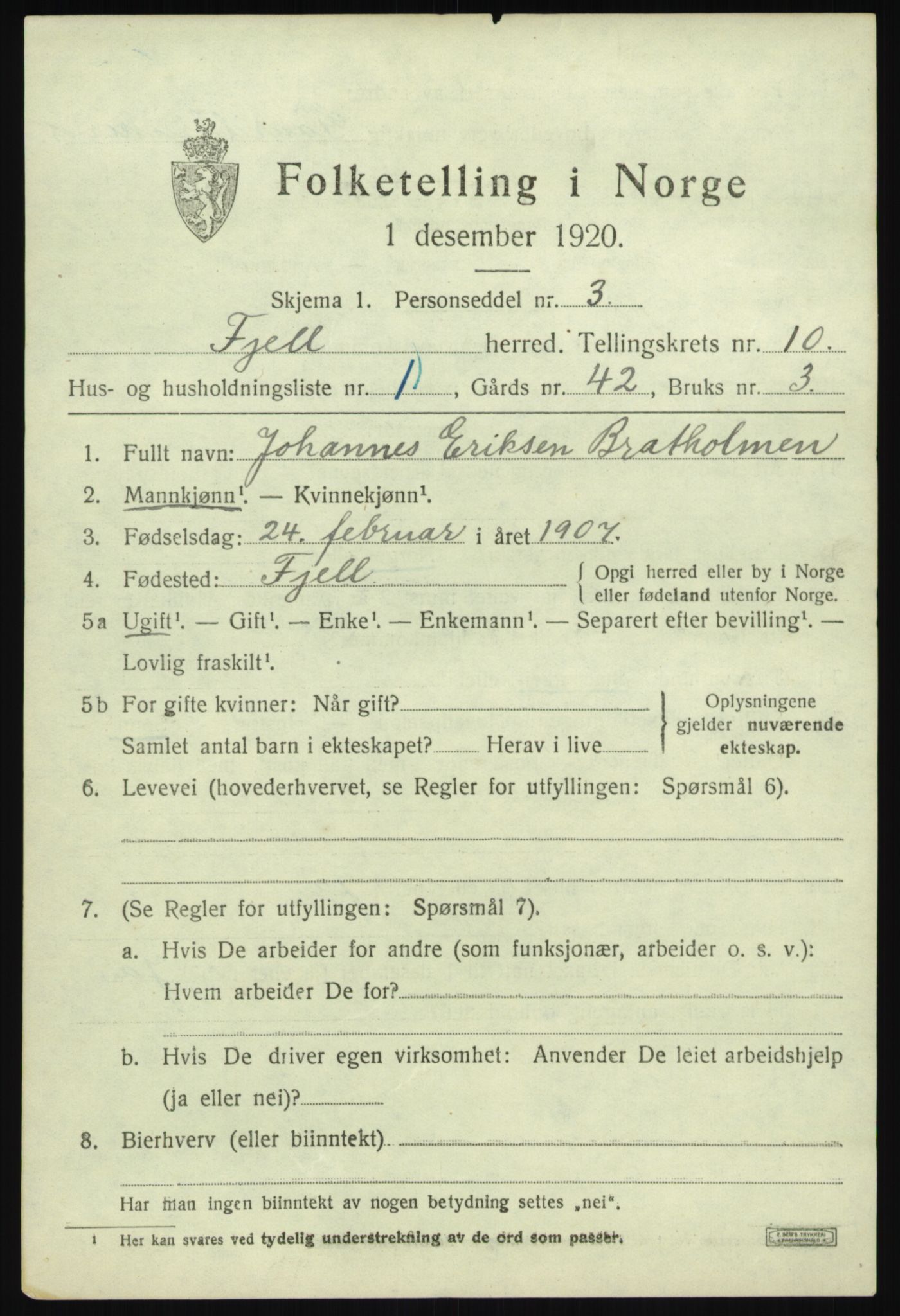 SAB, Folketelling 1920 for 1246 Fjell herred, 1920, s. 9034