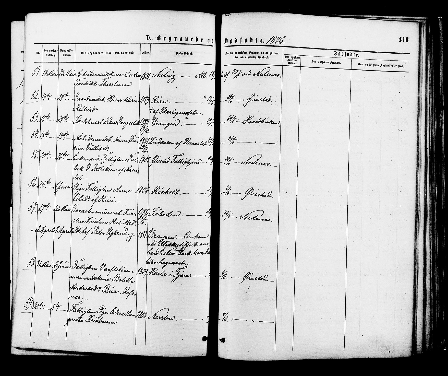 Øyestad sokneprestkontor, AV/SAK-1111-0049/F/Fa/L0016: Ministerialbok nr. A 16, 1874-1886, s. 416