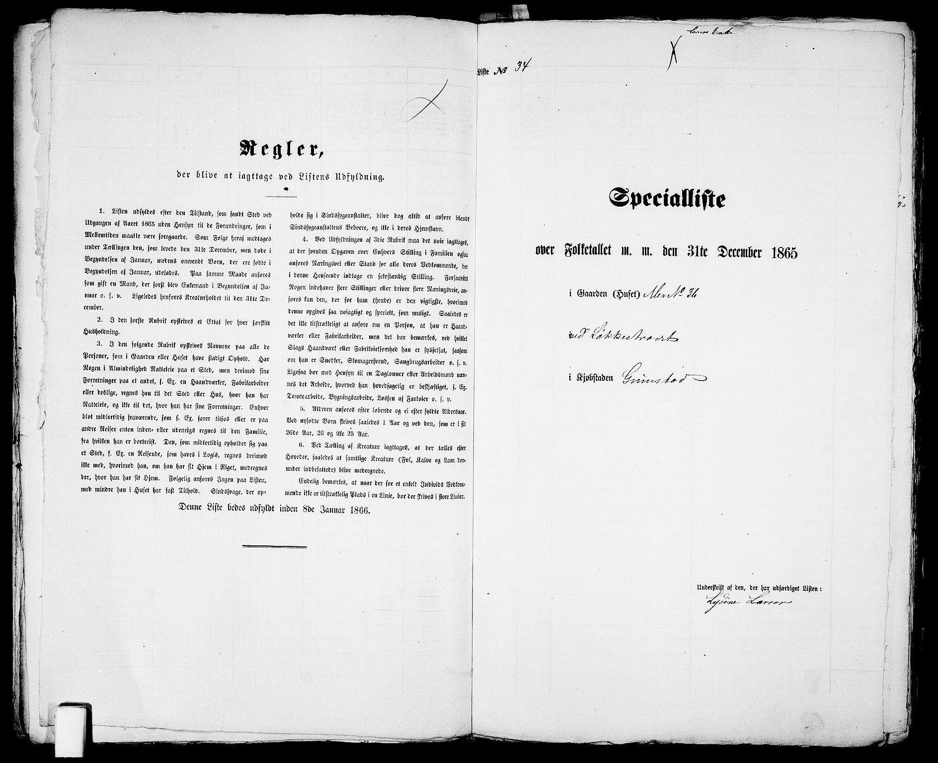 RA, Folketelling 1865 for 0904B Fjære prestegjeld, Grimstad kjøpstad, 1865, s. 74